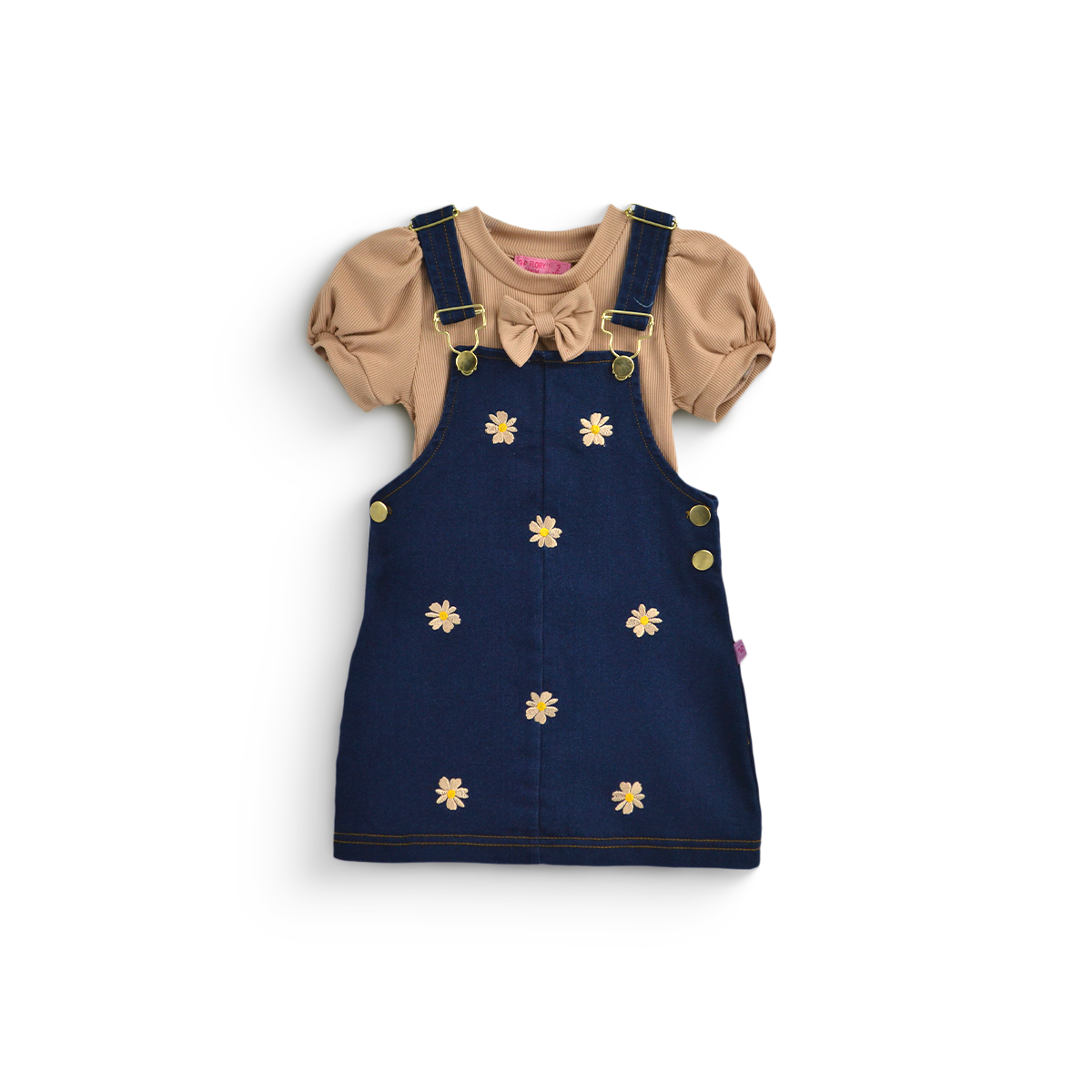 Jumper de mezclilla con bordado y blusa con moño niña bebé Flory JUBB0002