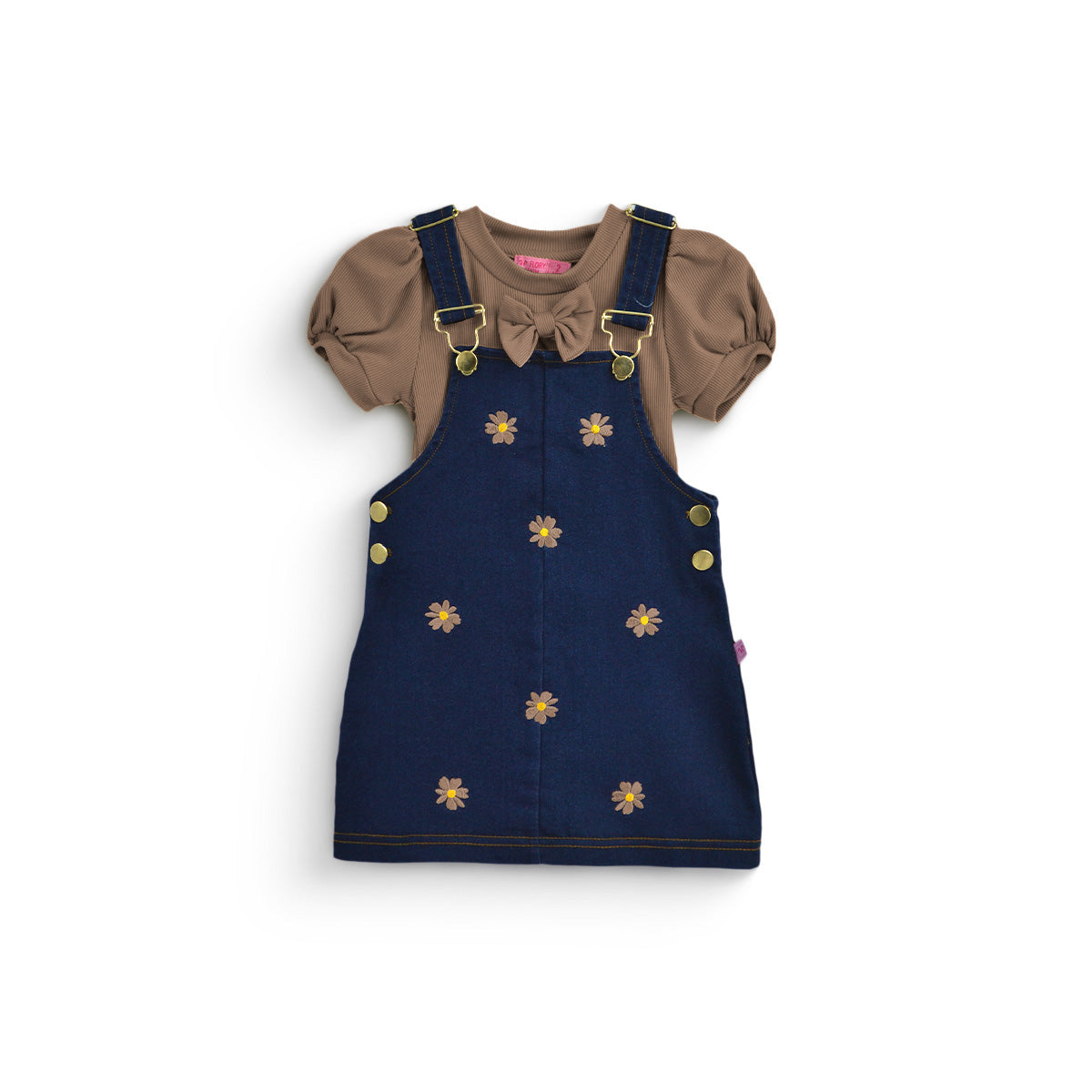 Jumper de mezclilla con bordado y blusa con moño | JUBB0002 | tallas 1-2-3