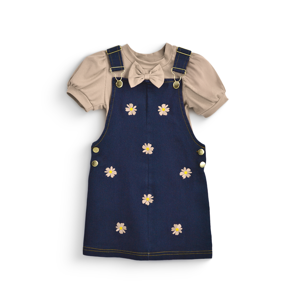 Jumper mezclilla bordado y blusa con moño Niña FLORY JUNI0002
