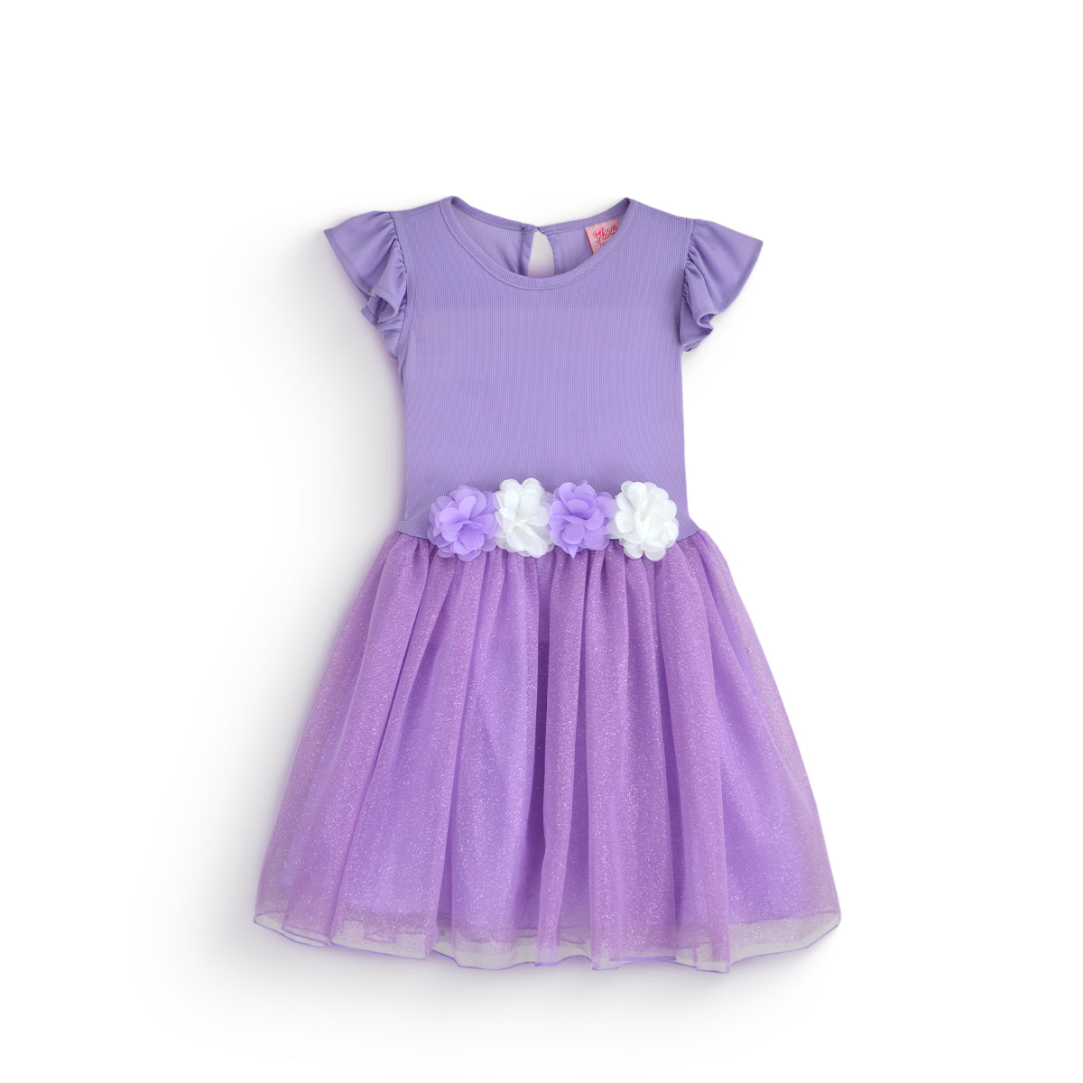 Vestido rib con tul y flores • 4 a 11 años •  Natali 16