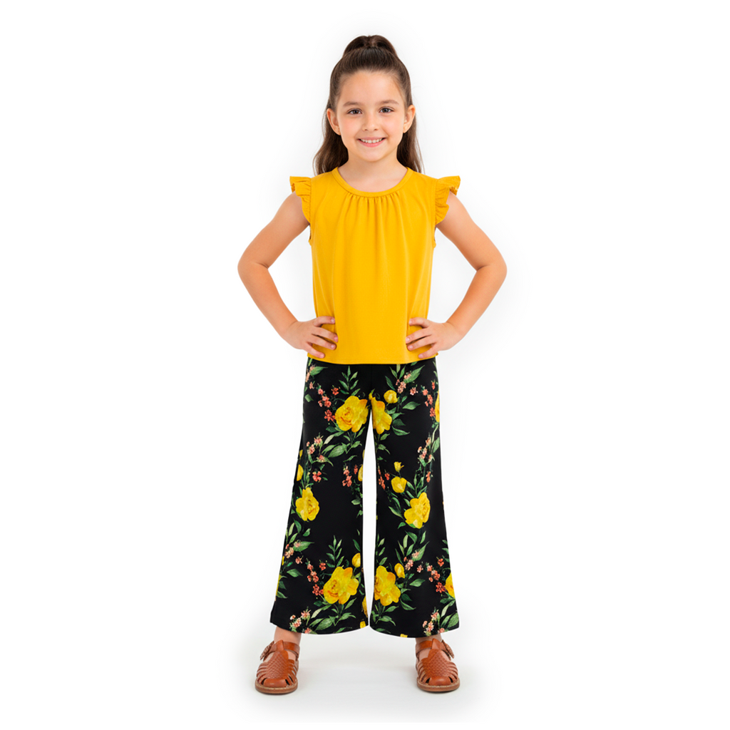 Conjunto de blusa de olanes y pantalón floreado • ARIANA 12 •  tallas ch-m-gr • CONI0044B