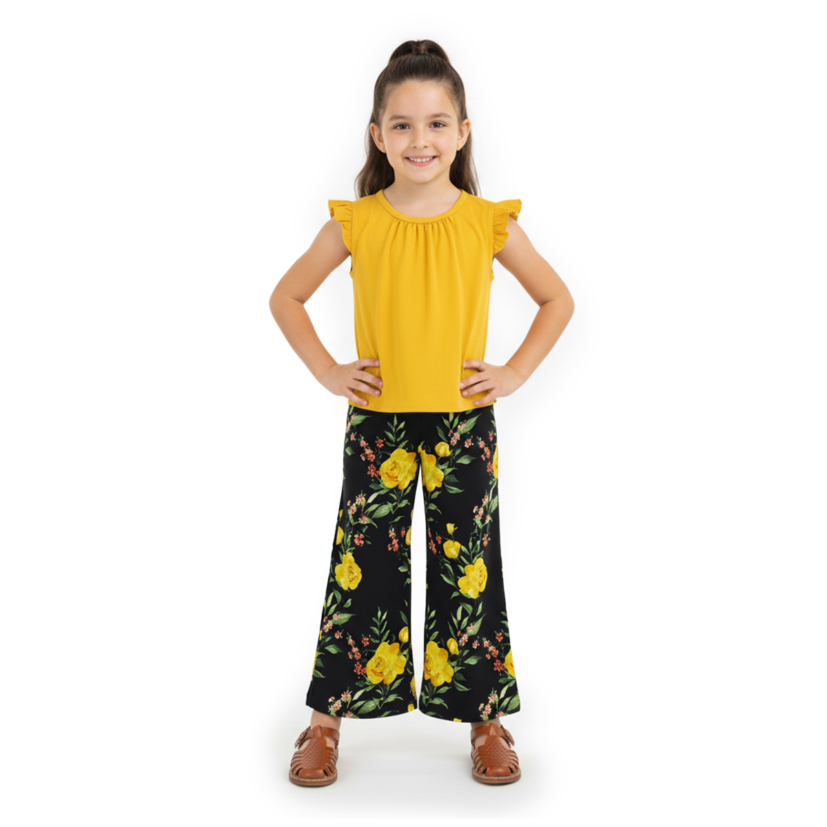 Conjunto de blusa de olanes y pantalón floreado • ARIANA 12 •  tallas ch-m-gr • CONI0044B