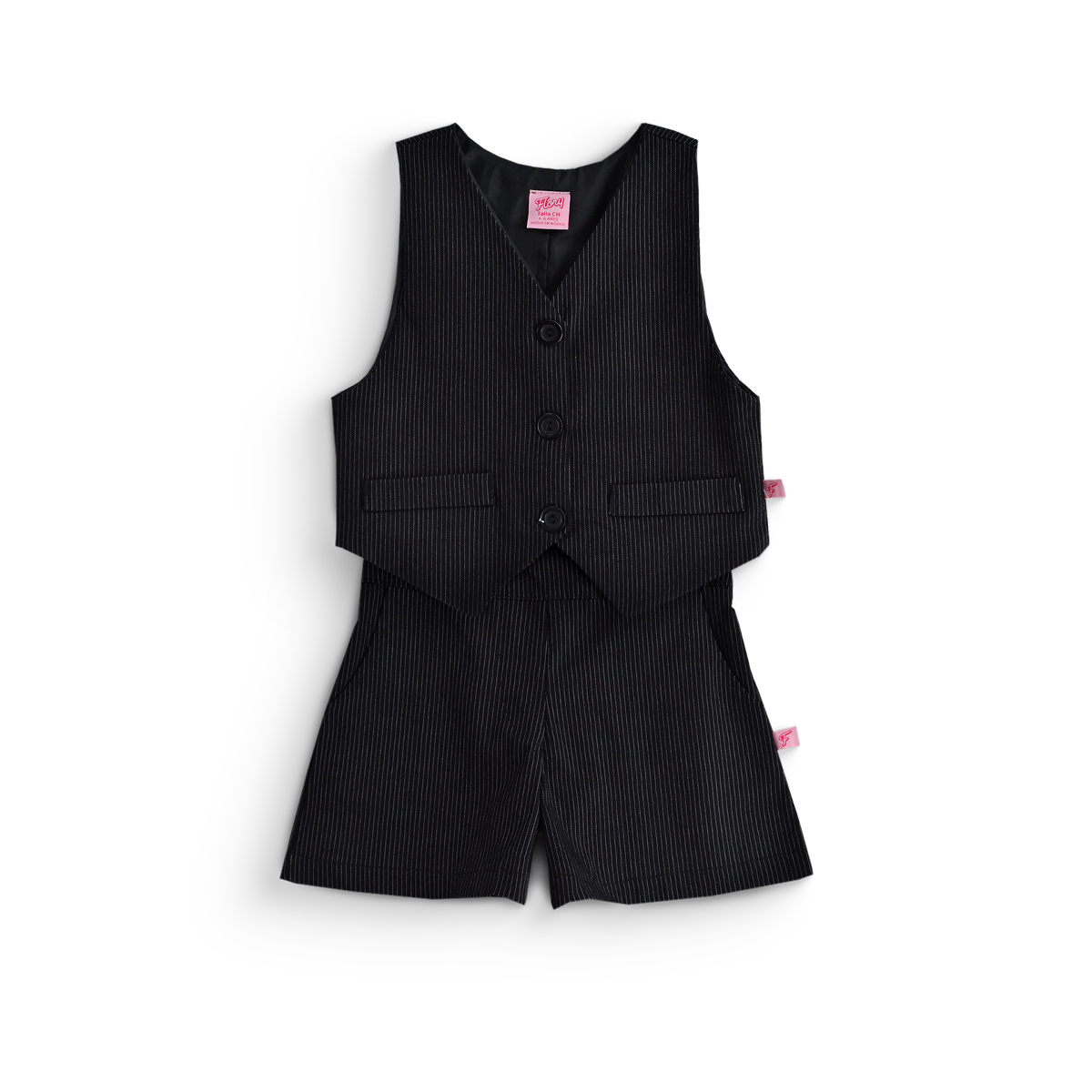 Conjunto de chaleco con botones y short a rayas • 4 a 12 años • Adriana 1