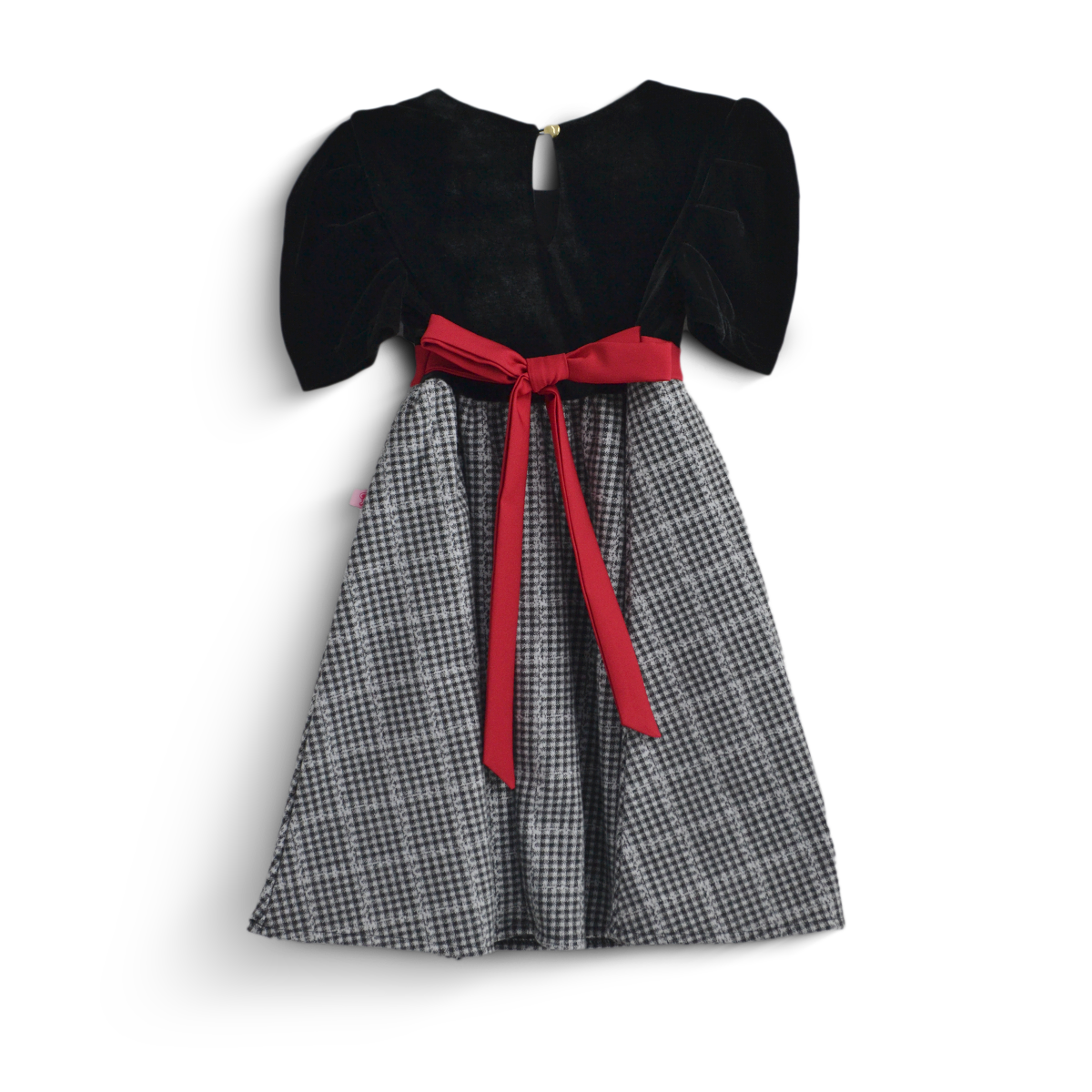 Vestido navideño de terciopelo en combinación a cuadros para niña Flory VENI0175