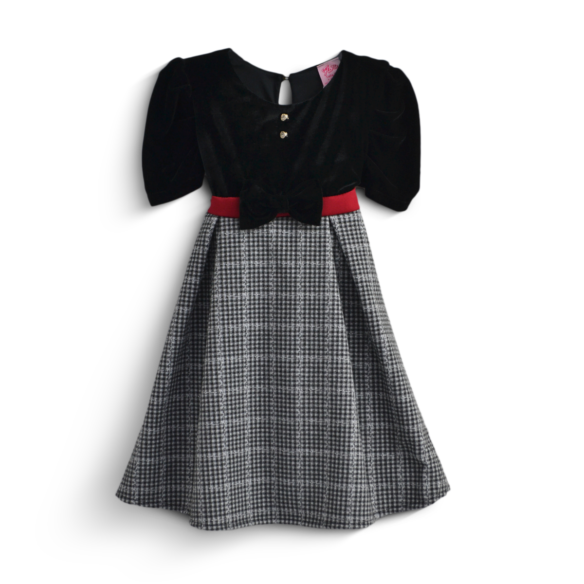 Vestido navideño de terciopelo en combinación a cuadros para niña Flory VENI0175