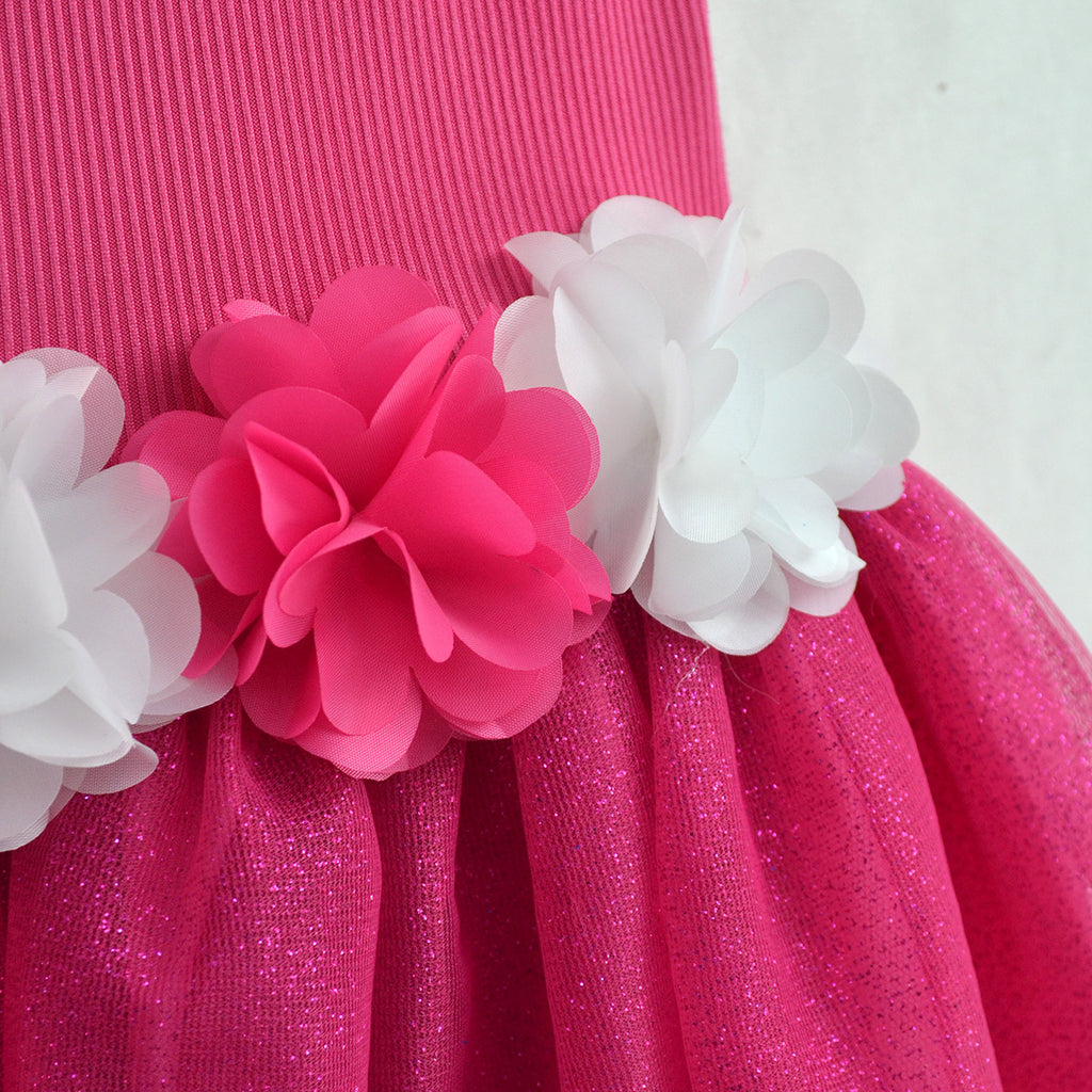 Vestido rib con tul y flores • NATALI 16 • tallas ch-m-gr •  VENI0159