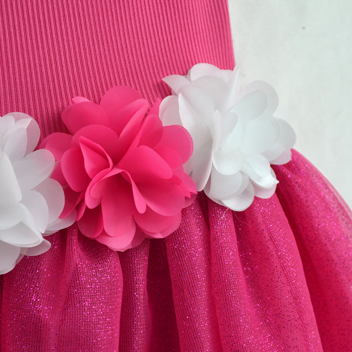 Vestido rib con tul y flores • NATALI 16 • tallas ch-m-gr •  VENI0159