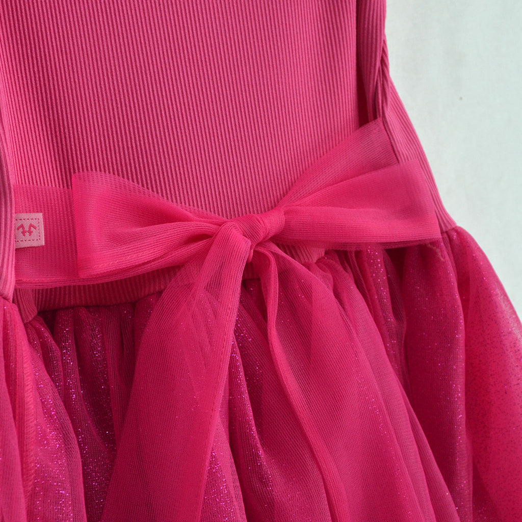 Vestido rib con tul y flores • NATALI 16 • tallas ch-m-gr •  VENI0159