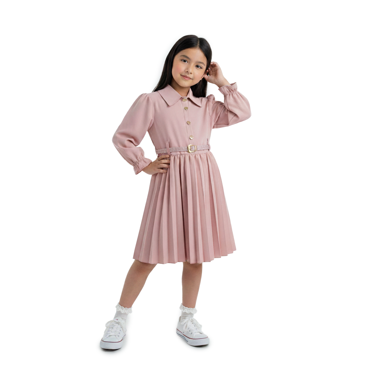 Vestido tableado con cinturón niña FLORY VENI0117