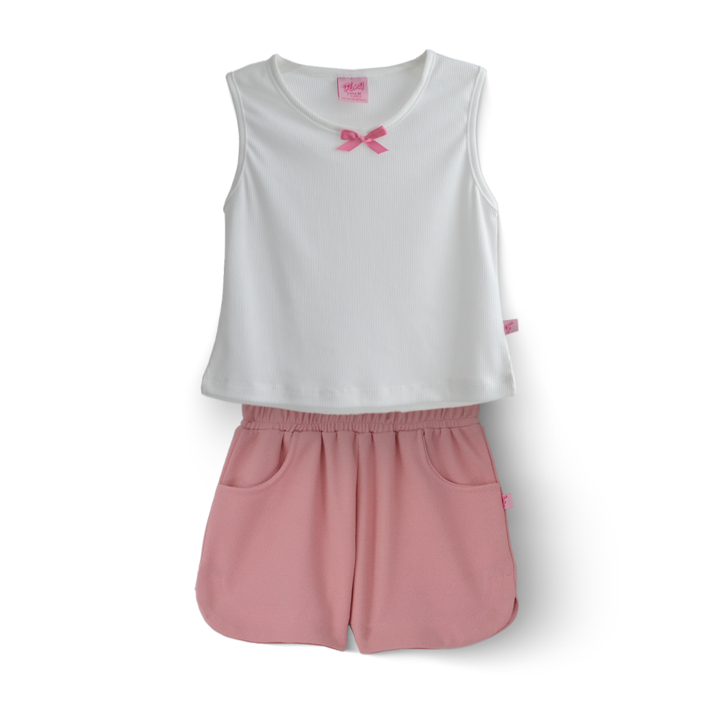 Conjunto de Short con bolsillos y blusa con moño Niña  CONI0037 Flory