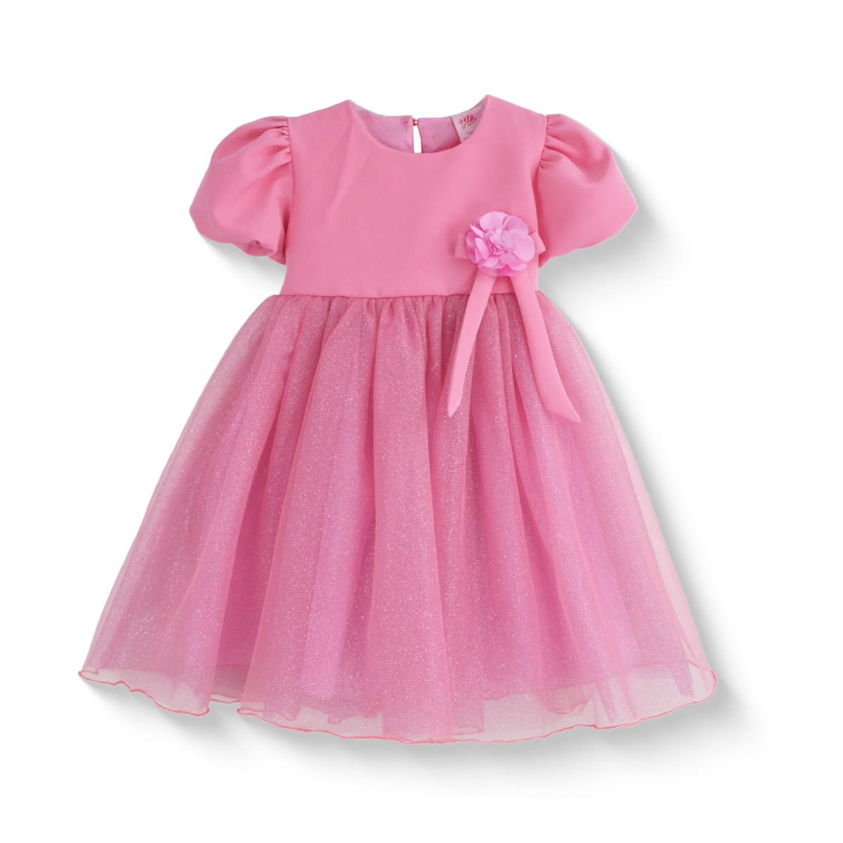 Vestido manga abullonada con flor de satín • BARBIE 9 • tallas 1-2-3 •  VEBB0119