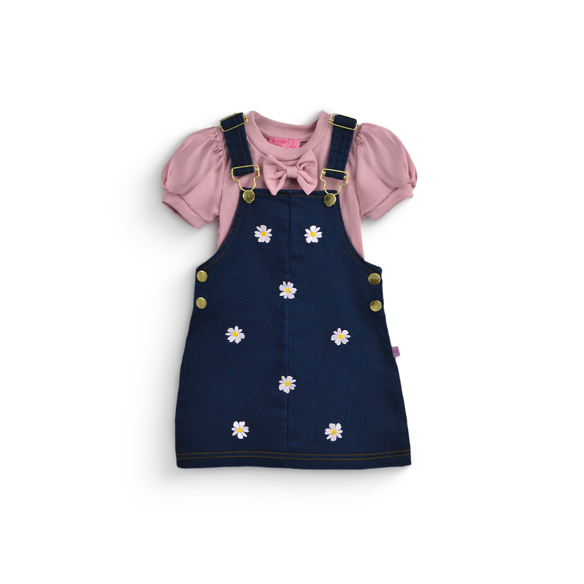 Jumper de mezclilla con bordado y blusa con moño niña bebé Flory JUBB0002