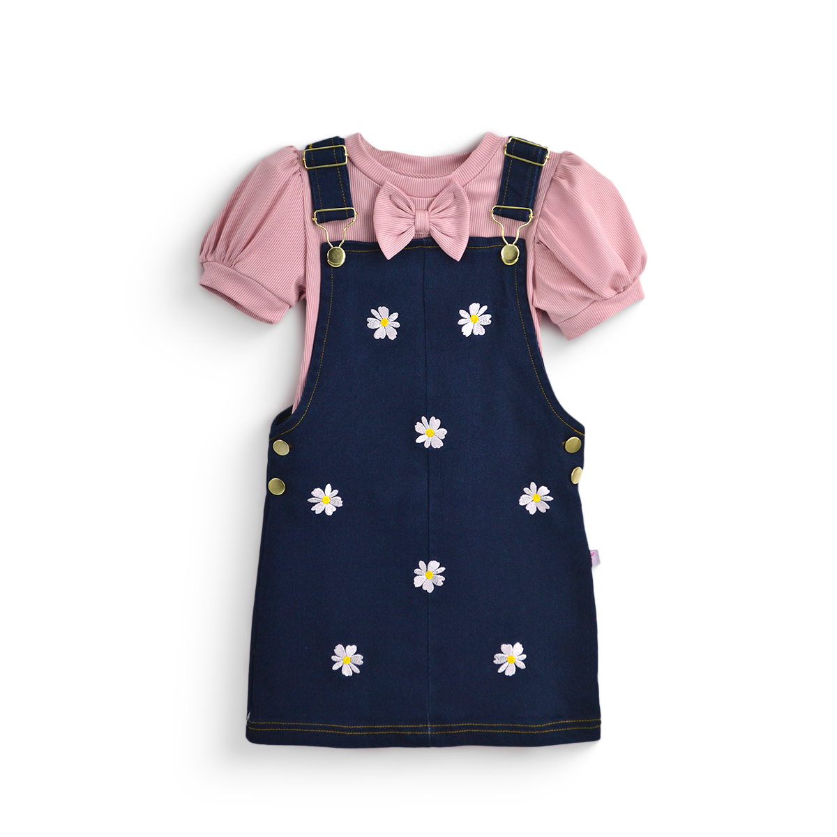 Jumper mezclilla bordado y blusa con moño Niña FLORY JUNI0002