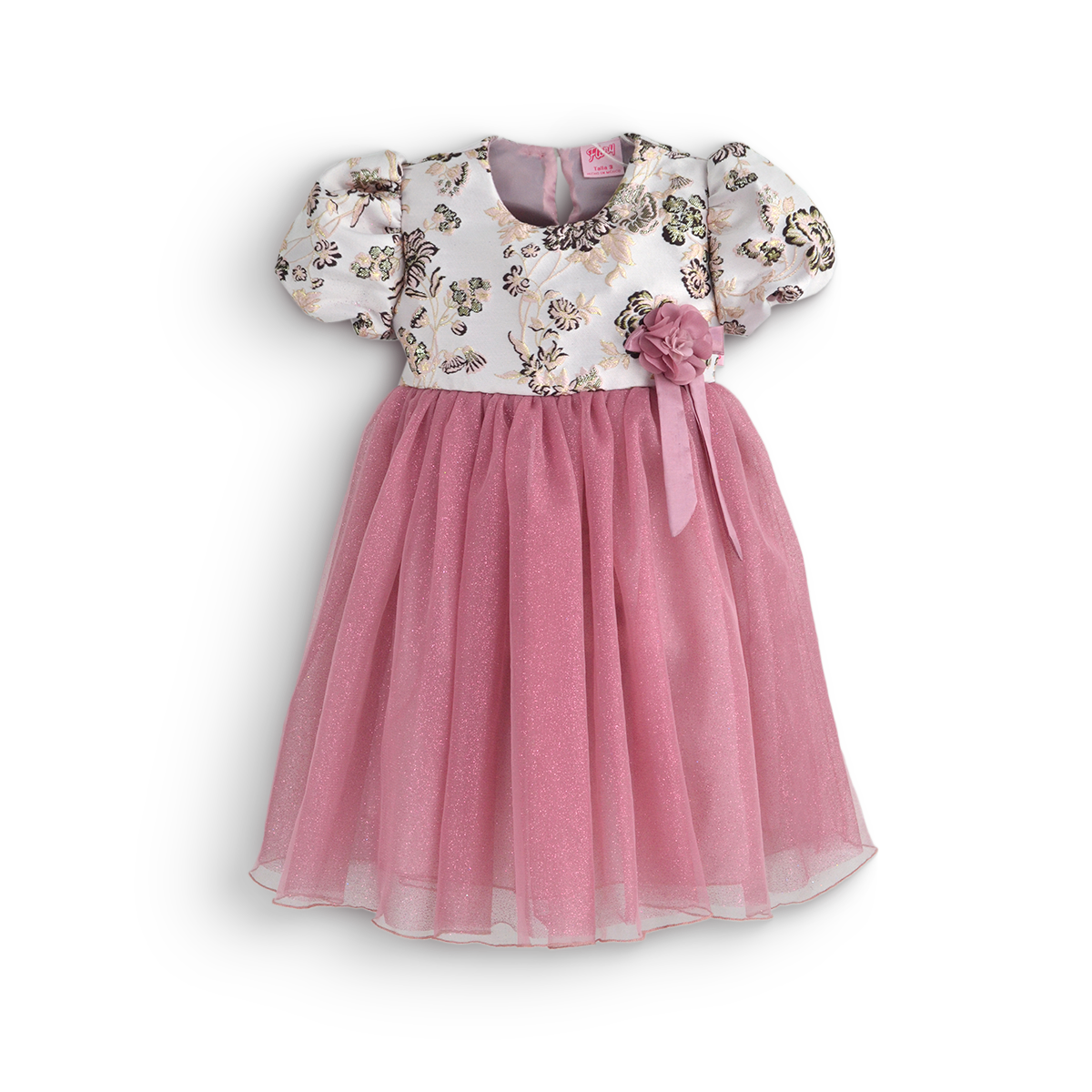 Vestido manga abullonada con Flor | VEBB0139 | tallas 1-2-3