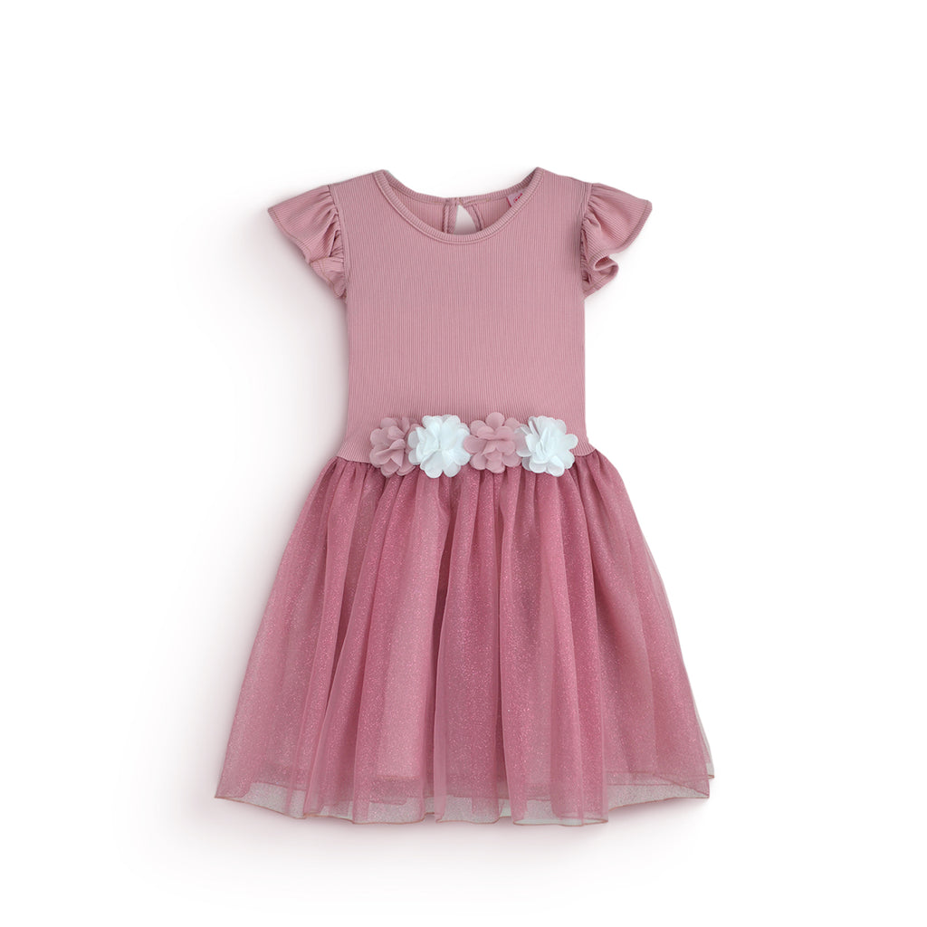 Vestido rib con tul y flores • 4 a 11 años •  Natali 16