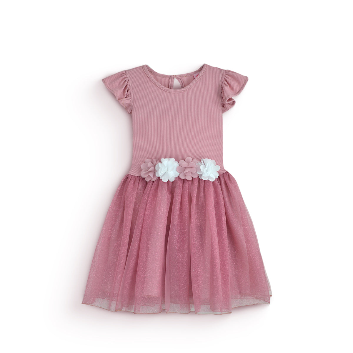 Vestido rib con tul y flores • 4 a 11 años •  Natali 16