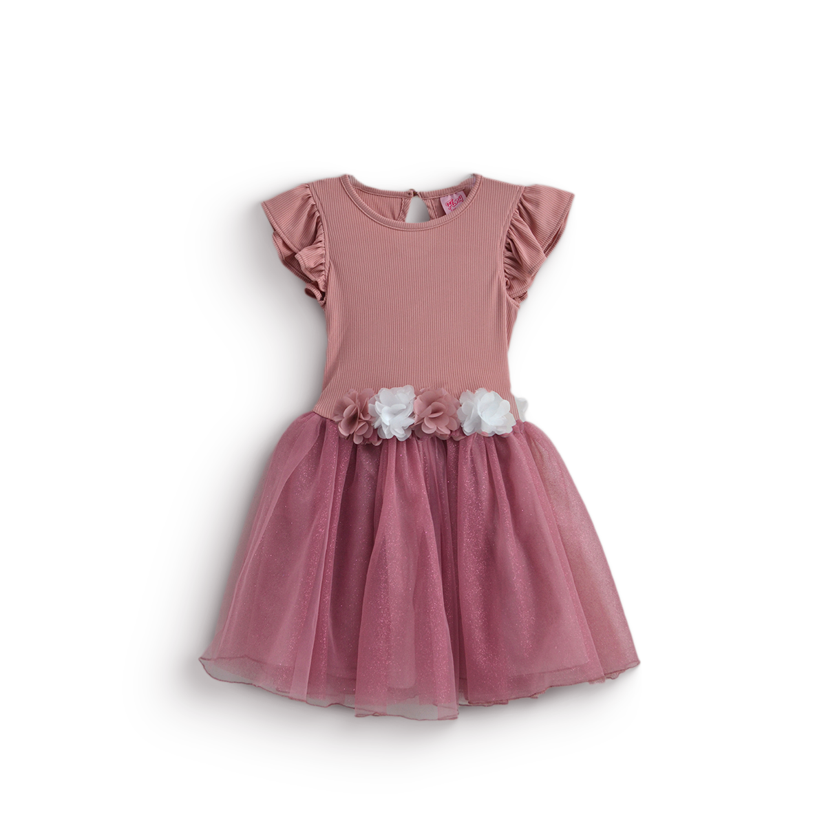 Vestido rib con tul y flores • NATALI 16 • tallas ch-m-gr •  VENI0159