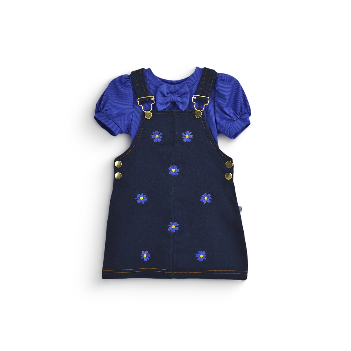 Jumper de mezclilla con bordado y blusa con moño niña bebé Flory JUBB0002