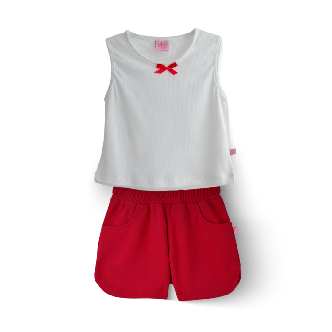 Conjunto de Short con bolsillos y blusa con moño Niña  CONI0037 Flory
