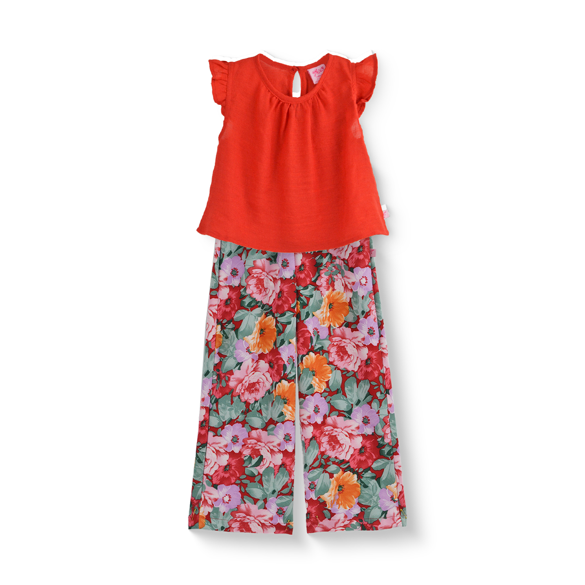 Conjunto de blusa de olanes y pantalón floreado •  ARIANA 12 •  tallas ch-m-gr • CONI0044E