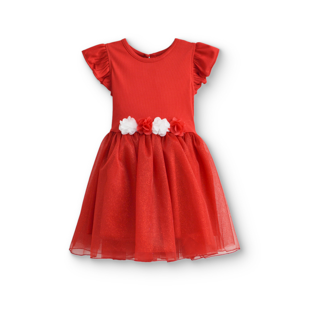 Vestido rib con manga mariposa y falda | VEBB0106 | tallas 1-2-3