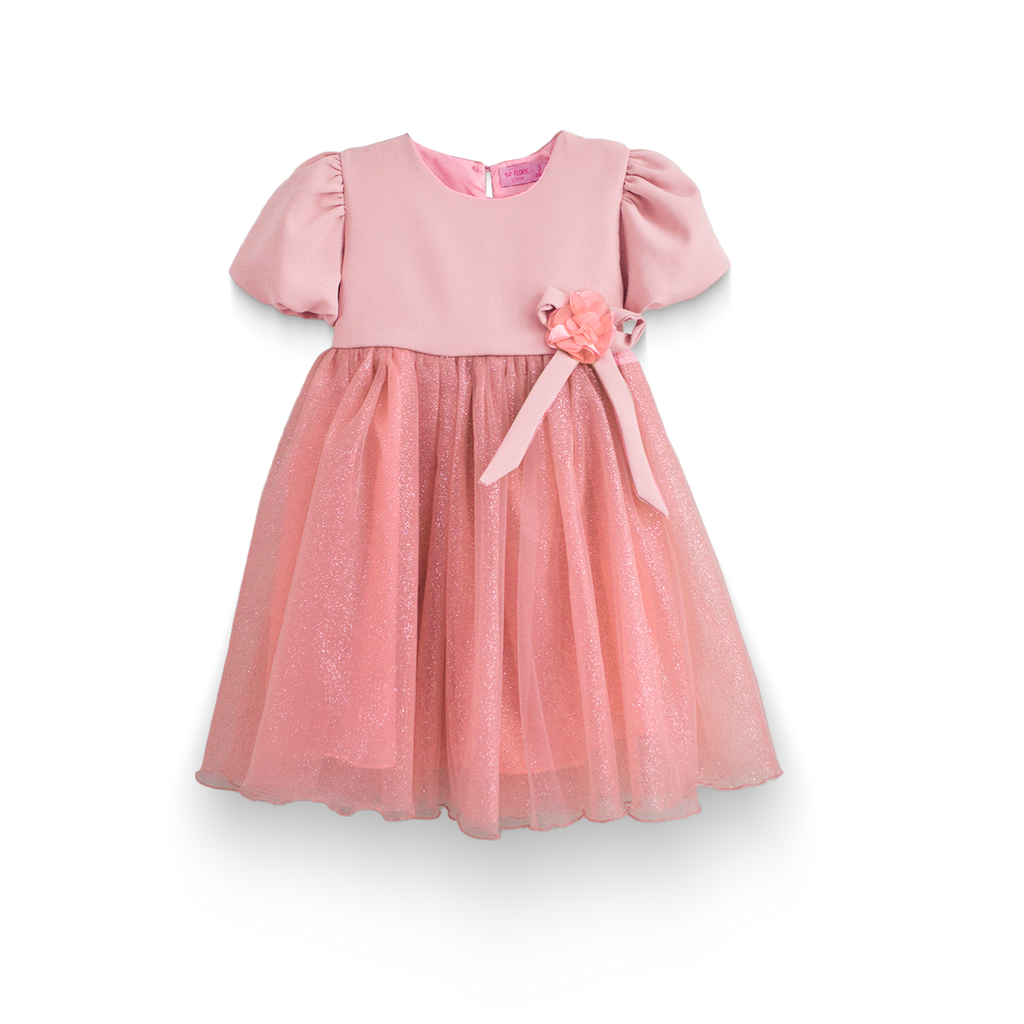 Vestido manga abullonada con flor de satín • BARBIE 9 • tallas 1-2-3 •  VEBB0119