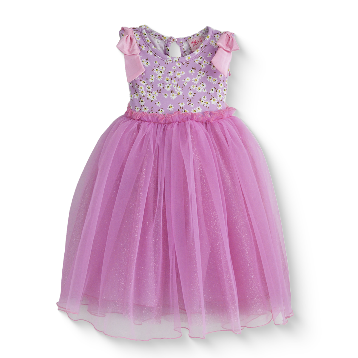 Vestido de fiesta floreado con falda de tul glitter | VEBB0141A | tallas 1-2-3