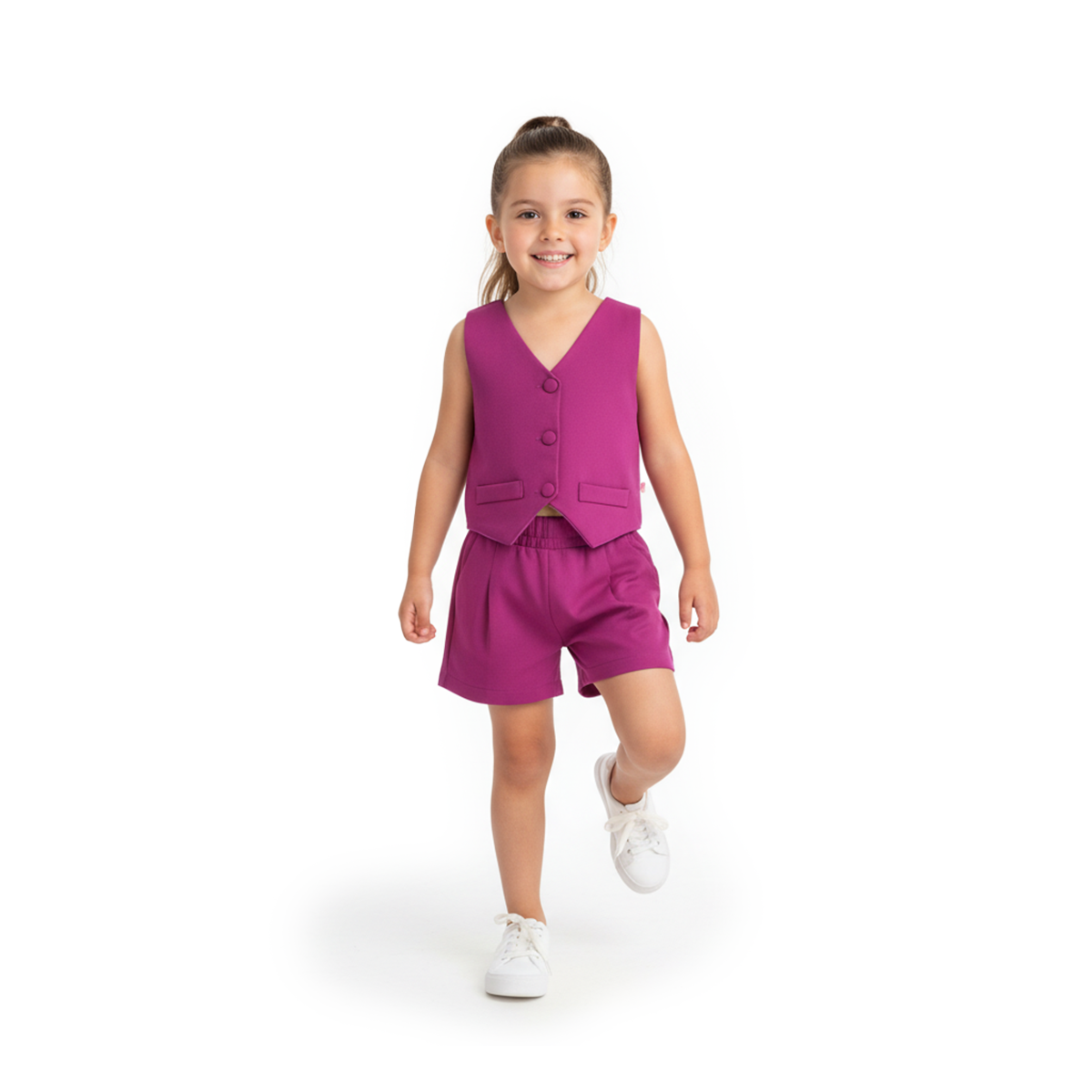 Conjunto con chaleco y botones, con short de cintura elástica| CONI0034 | tallas ch-m-gr