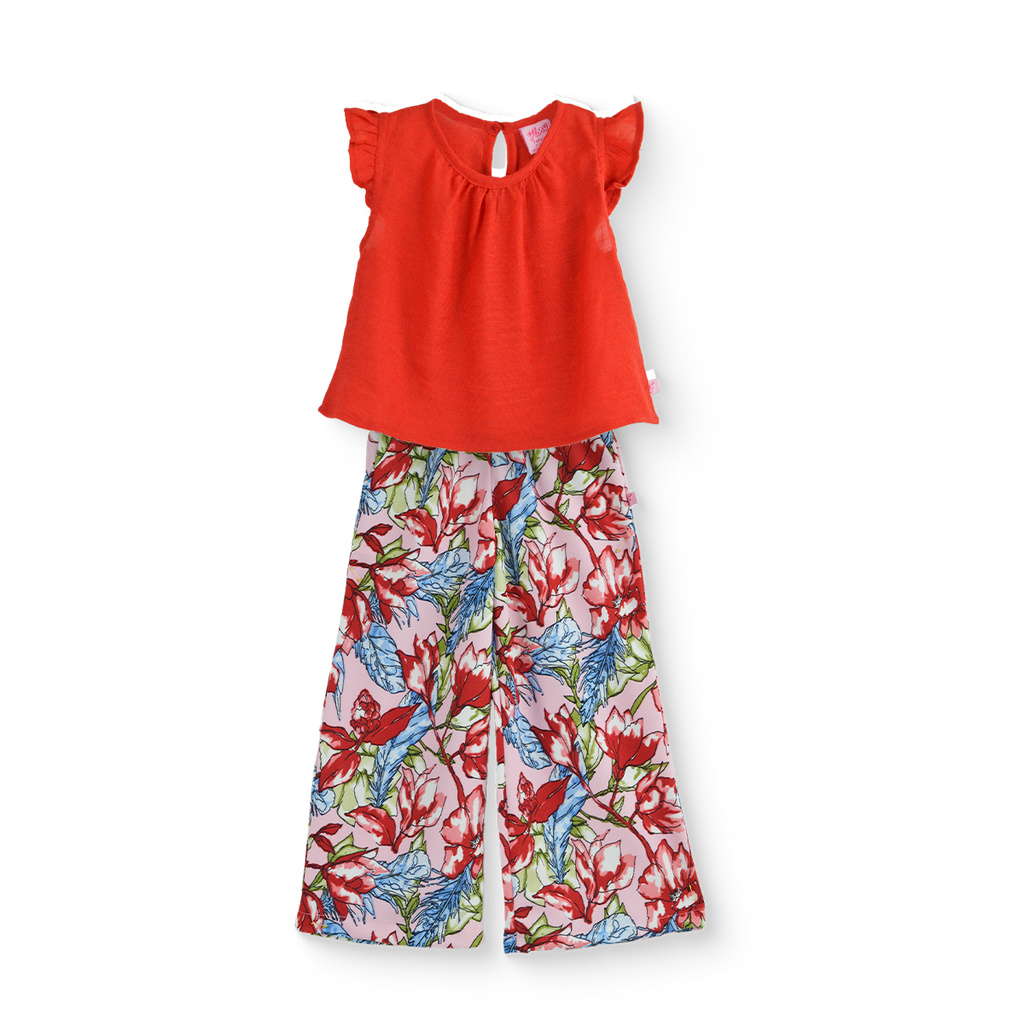 Conjunto de blusa de olanes y pantalón floreado • ARIANA 12 •  tallas ch-m-gr • CONI0044A