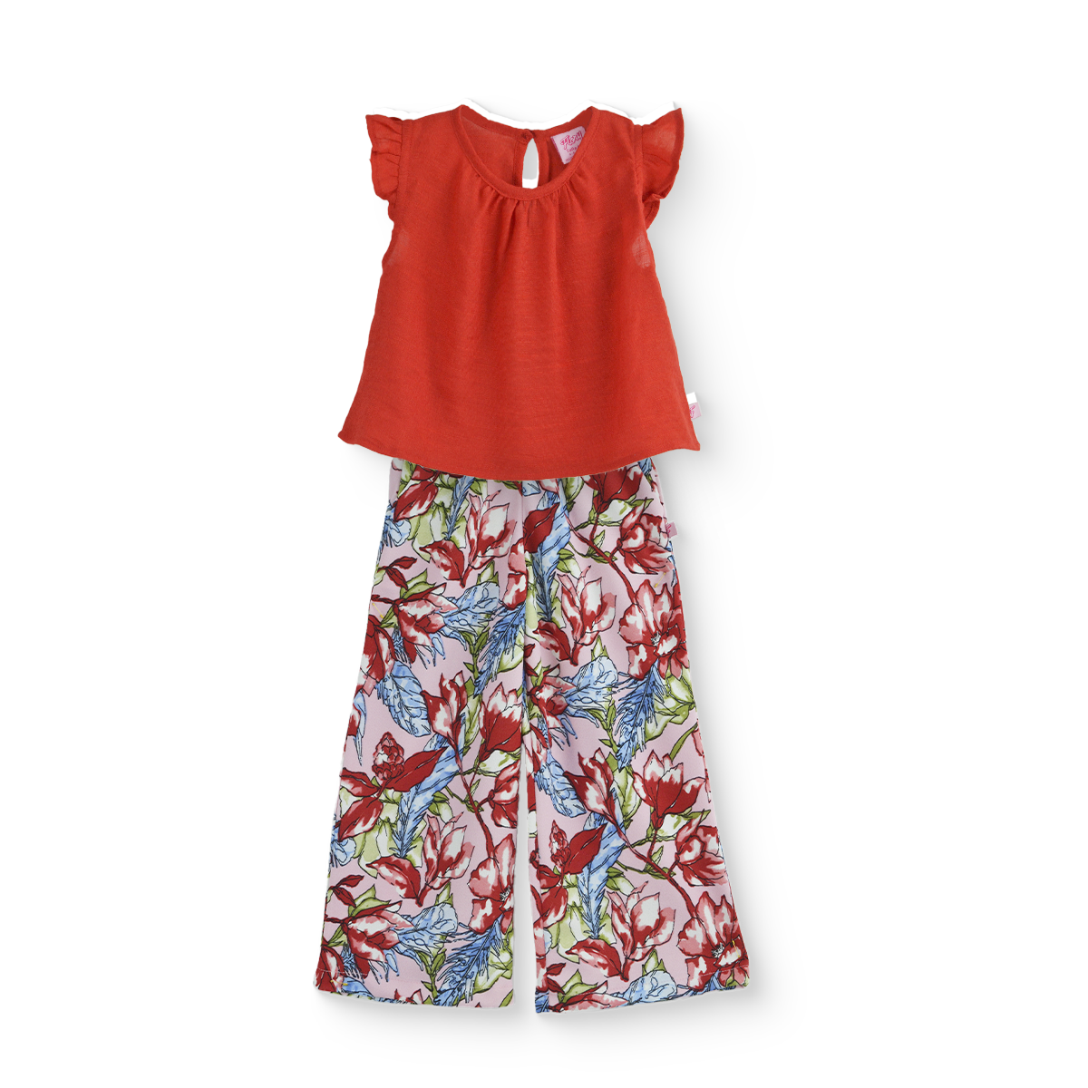 Conjunto de blusa de olanes y pantalón floreado • ARIANA 12 •  tallas ch-m-gr • CONI0044A