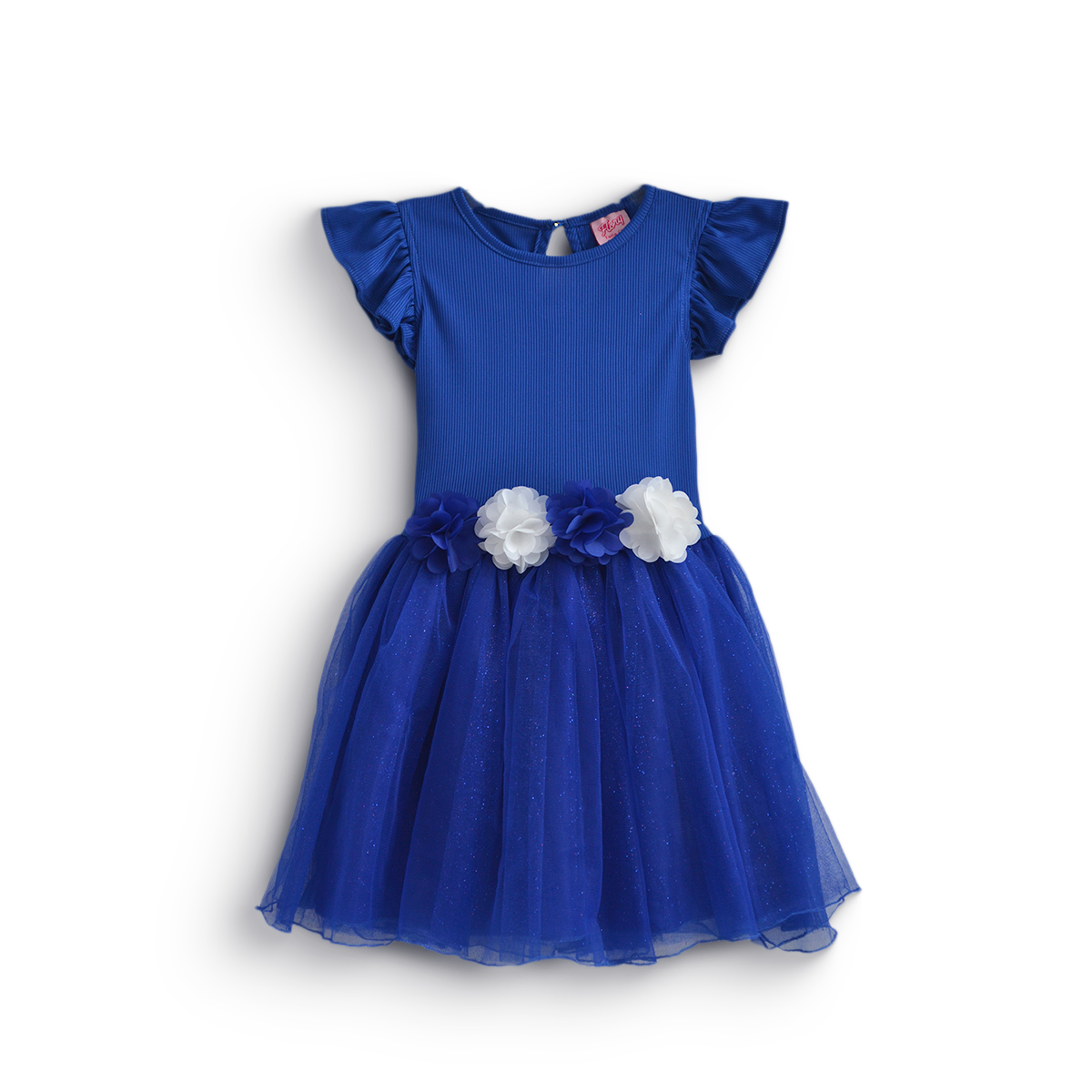 Vestido rib con tul y flores • NATALI 16 • tallas ch-m-gr •  VENI0159