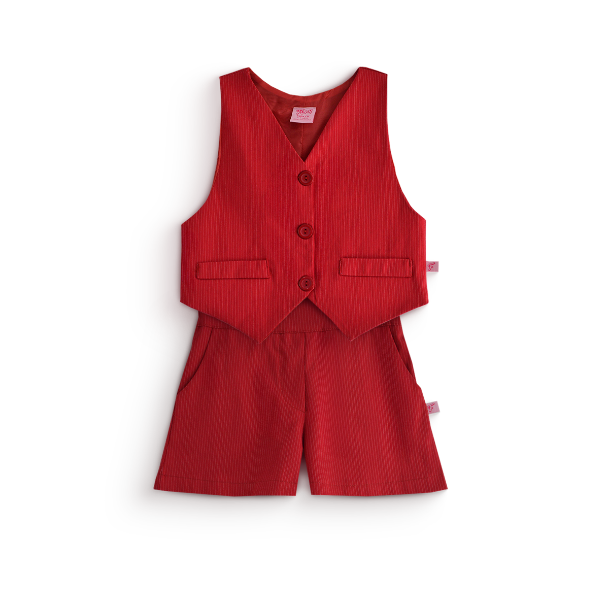 Conjunto de chaleco con botones y short a rayas • 4 a 12 años • Adriana 1