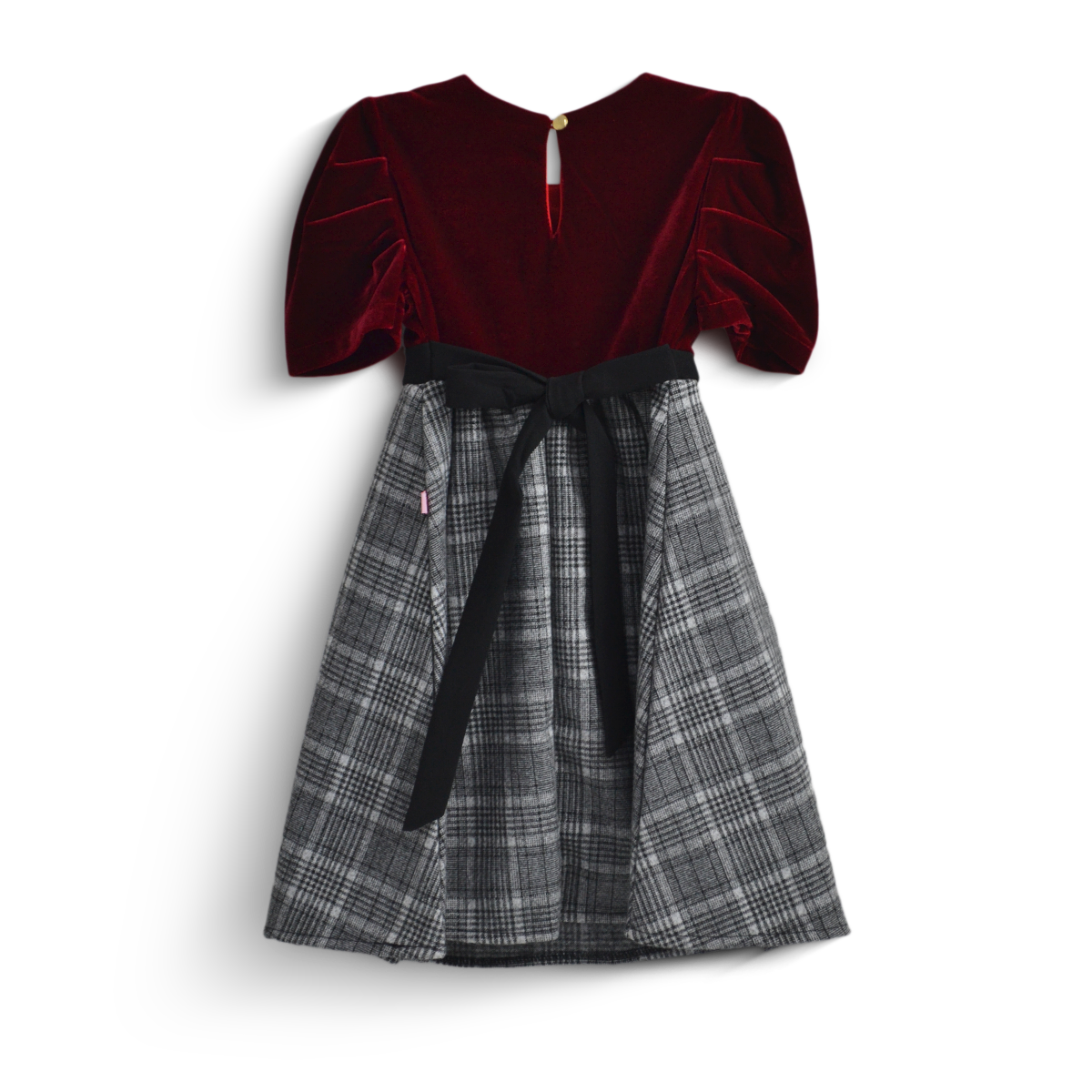 Vestido navideño de terciopelo en combinación a cuadros para niña Flory VENI0175