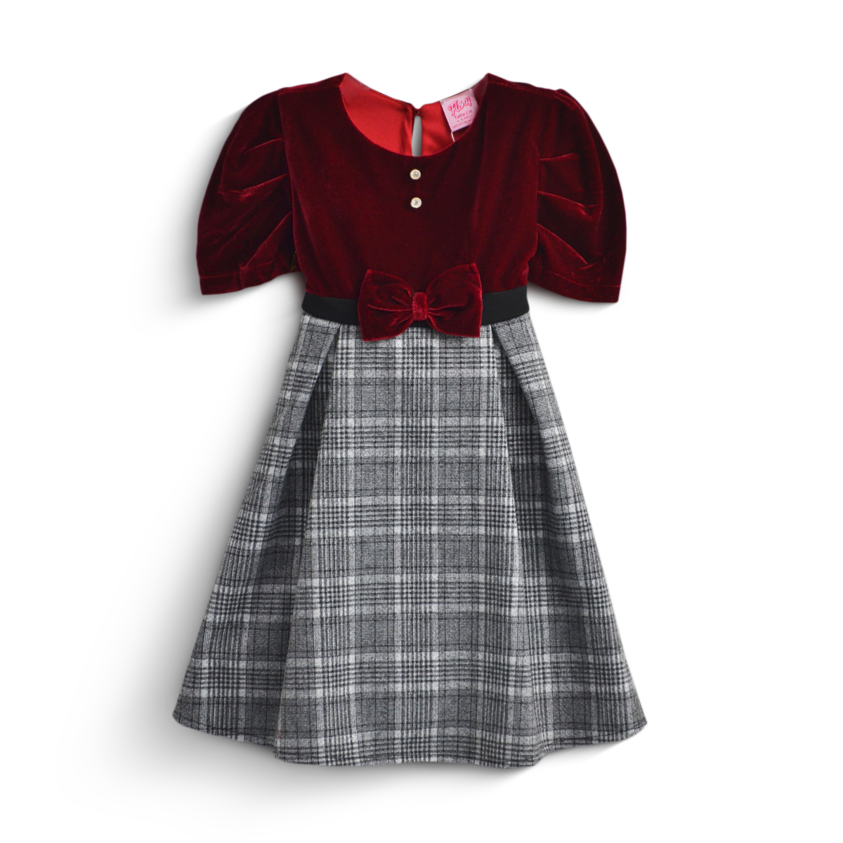 Vestido navideño de terciopelo en combinación a cuadros para niña Flory VENI0175