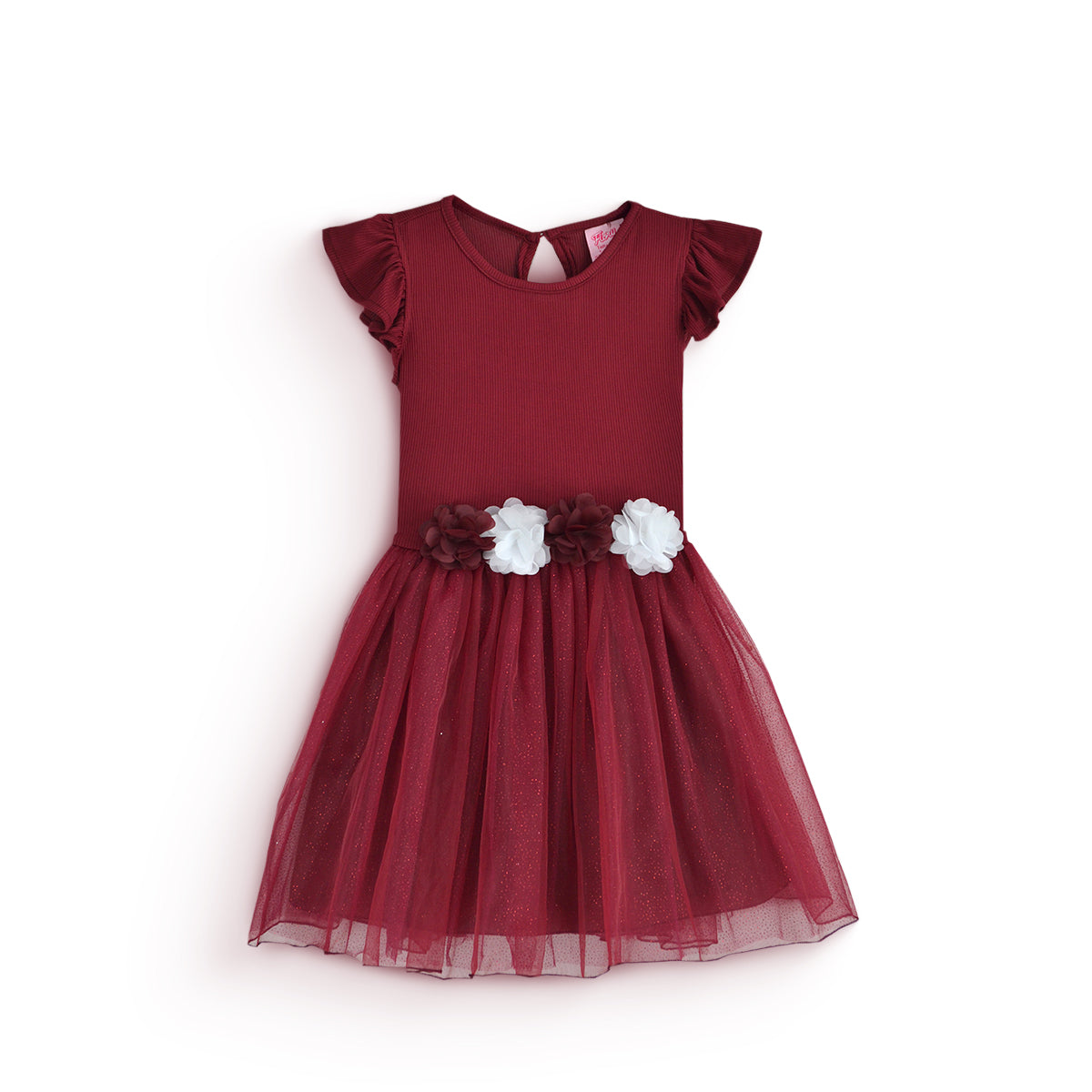Vestido rib con tul y flores • 4 a 11 años •  Natali 16