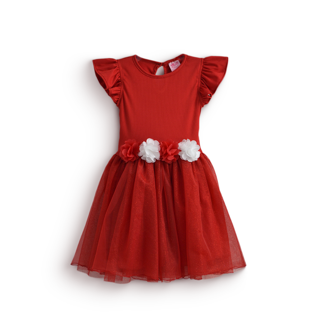Vestido rib con tul y flores • NATALI 16 • tallas ch-m-gr •  VENI0159