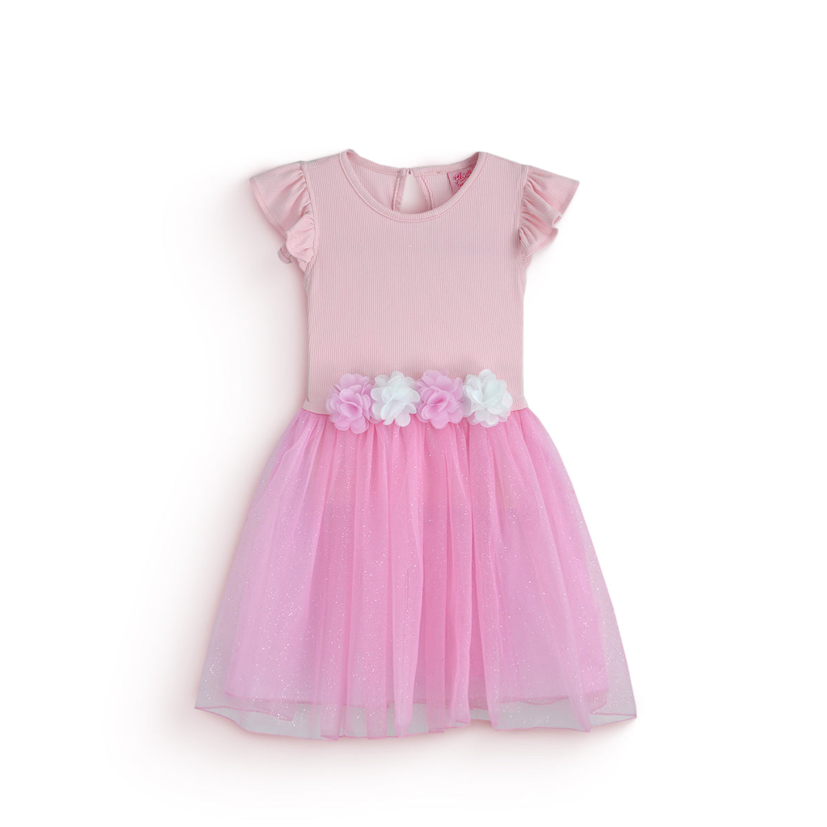 Vestido rib con tul y flores • 4 a 11 años •  Natali 16