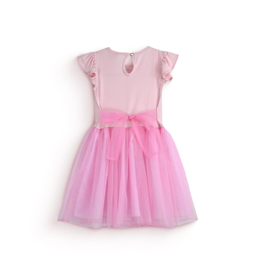 Vestido rib con tul y flores • 4 a 11 años •  Natali 16