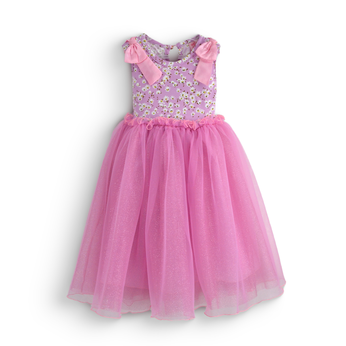 Vestido de fiesta de florecitas con falda de tul glitter | VENI0206A | tallas ch-m-g