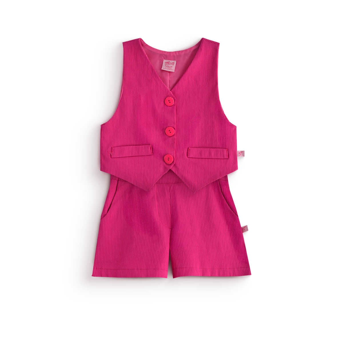 Conjunto de chaleco con botones y short a rayas • 4 a 12 años • Adriana 1