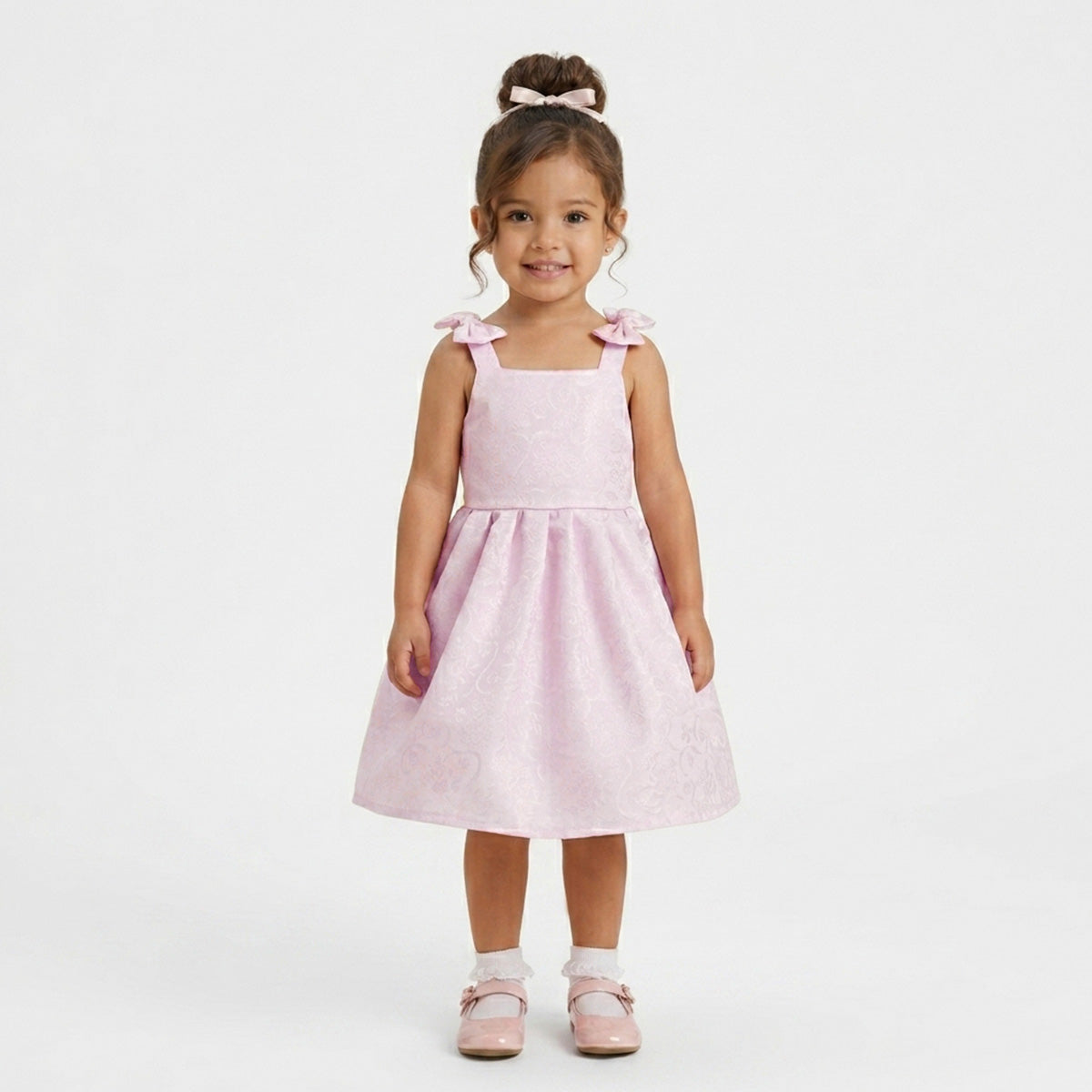 Vestido de satín floredo con moño • ELENA 4 • tallas 1-2-3 • VEBB0154