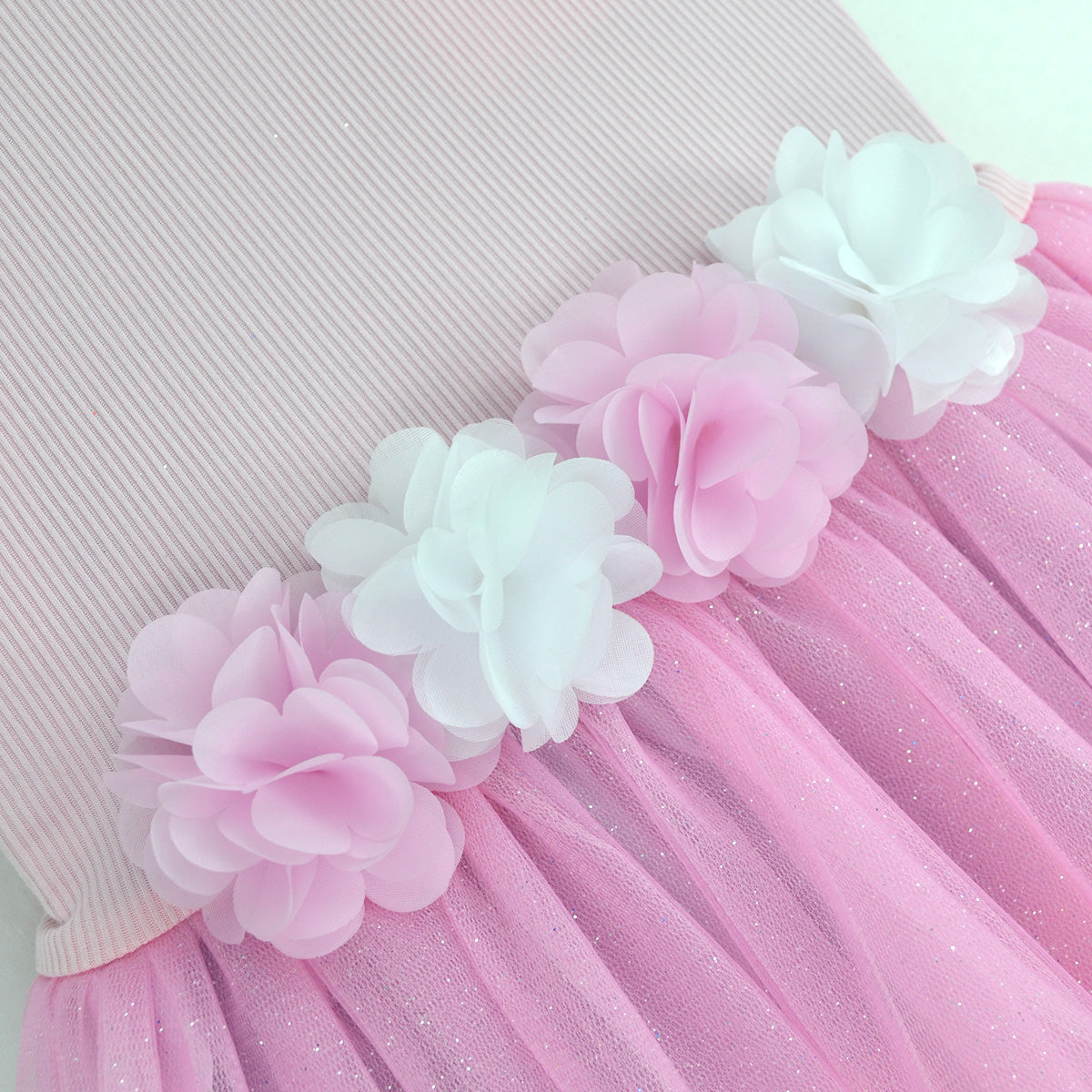 Vestido rib con tul y flores • 4 a 11 años •  Natali 16