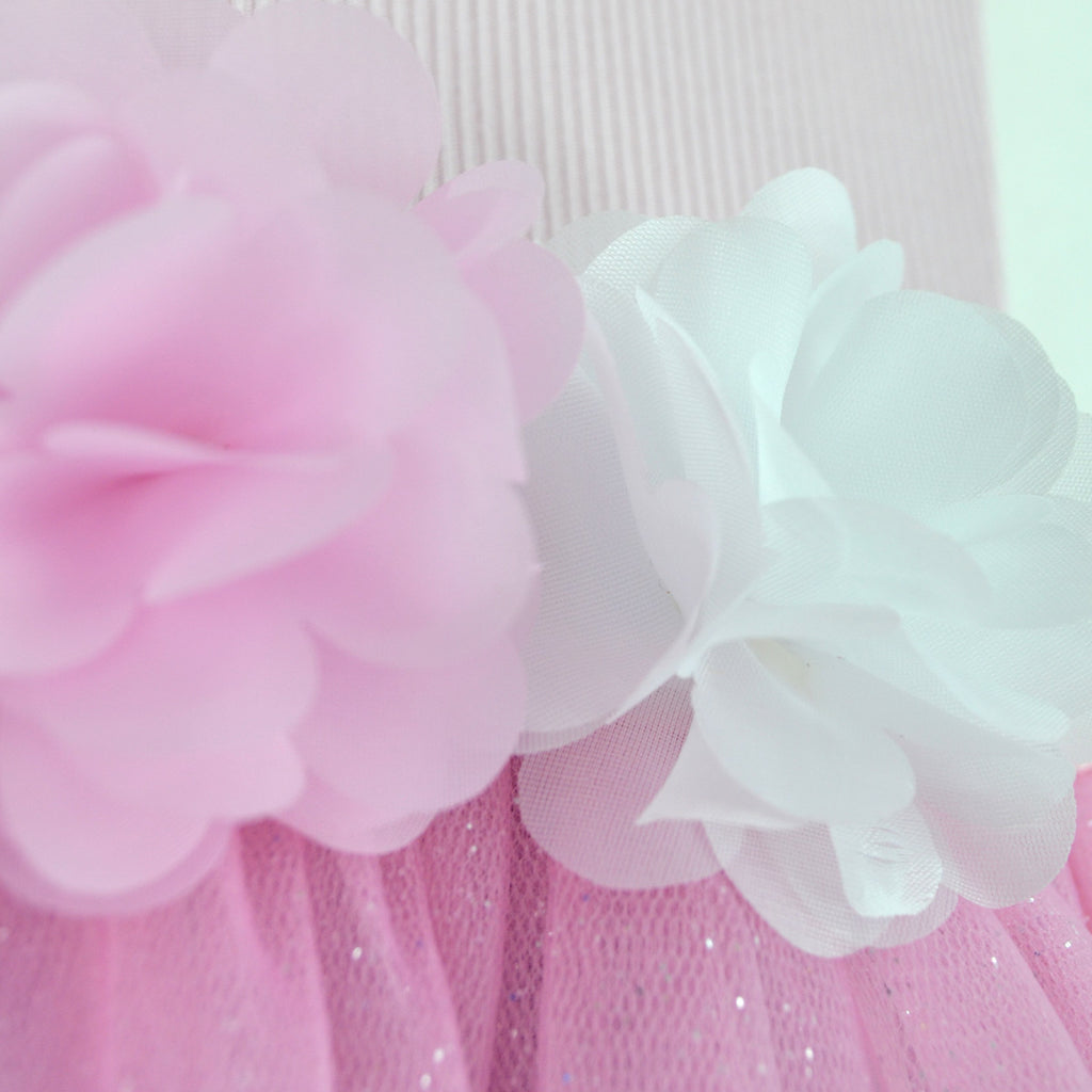 Vestido rib con tul y flores • 4 a 11 años •  Natali 16