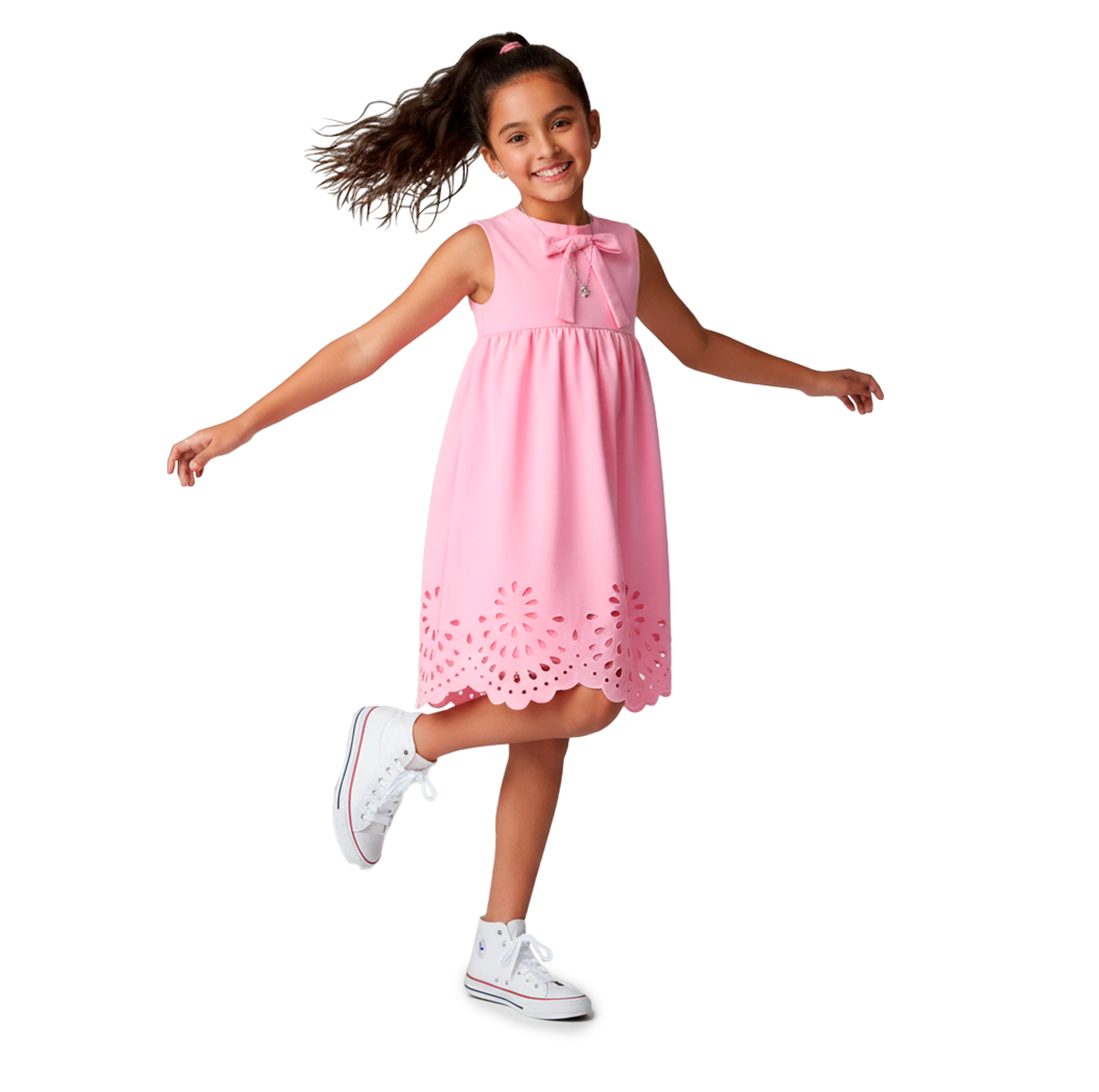 Vestido con grabado y moño para Niña Flory VENI0112