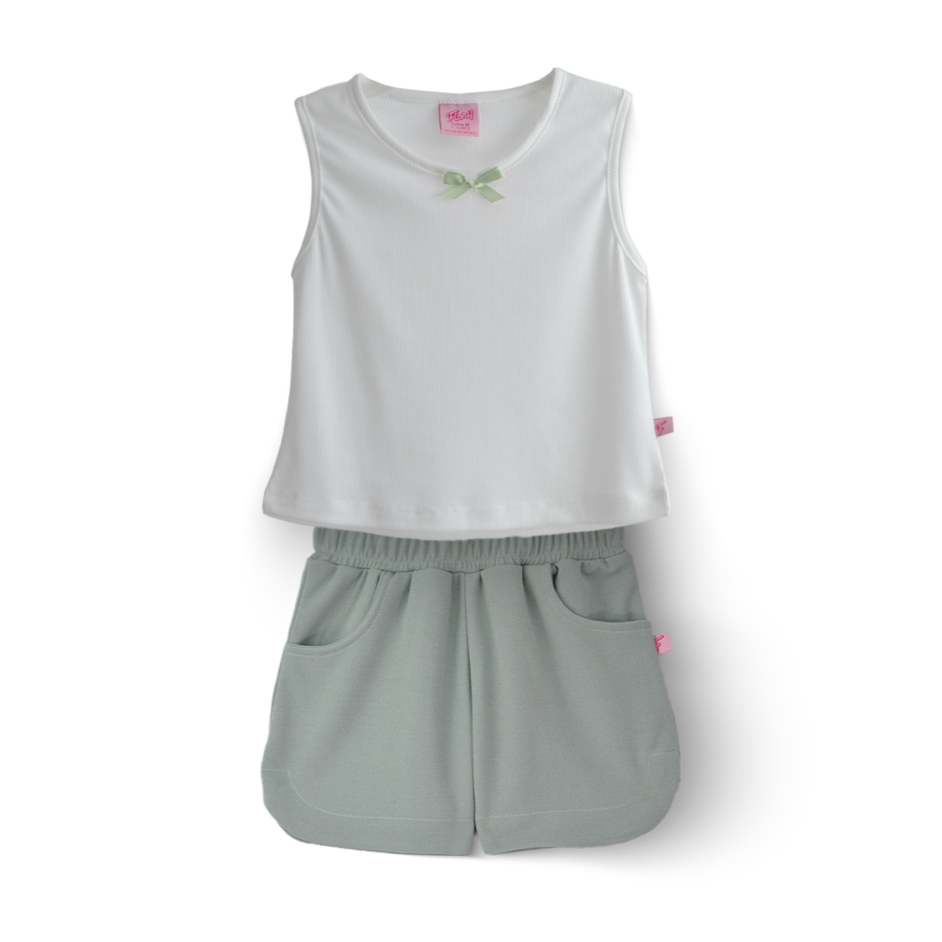 Conjunto de Short con bolsillos y blusa con moño Niña  CONI0037 Flory
