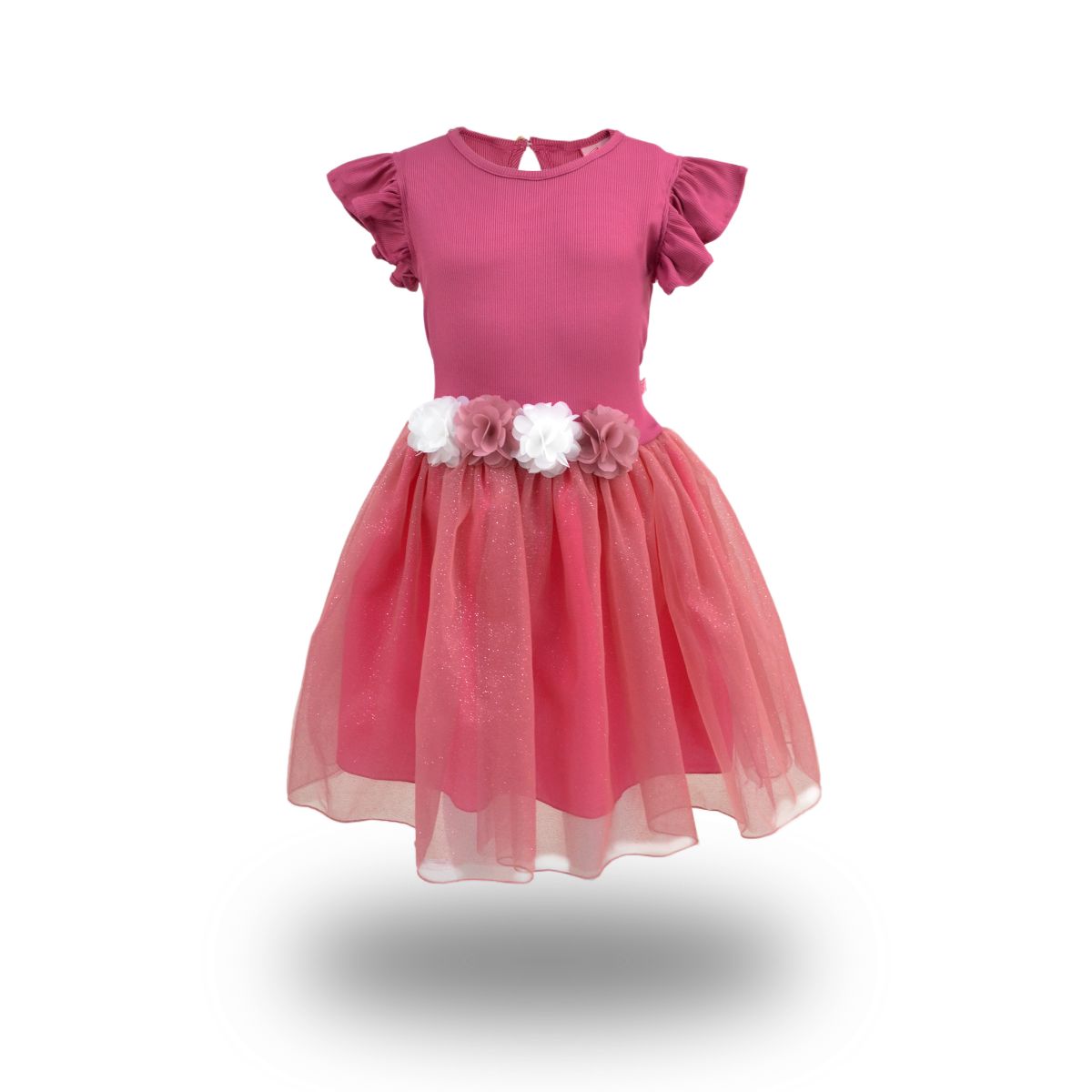 Vestido rib con manga mariposa y  falda plisada estilo tutu para fiesta niña Flory VENI0159