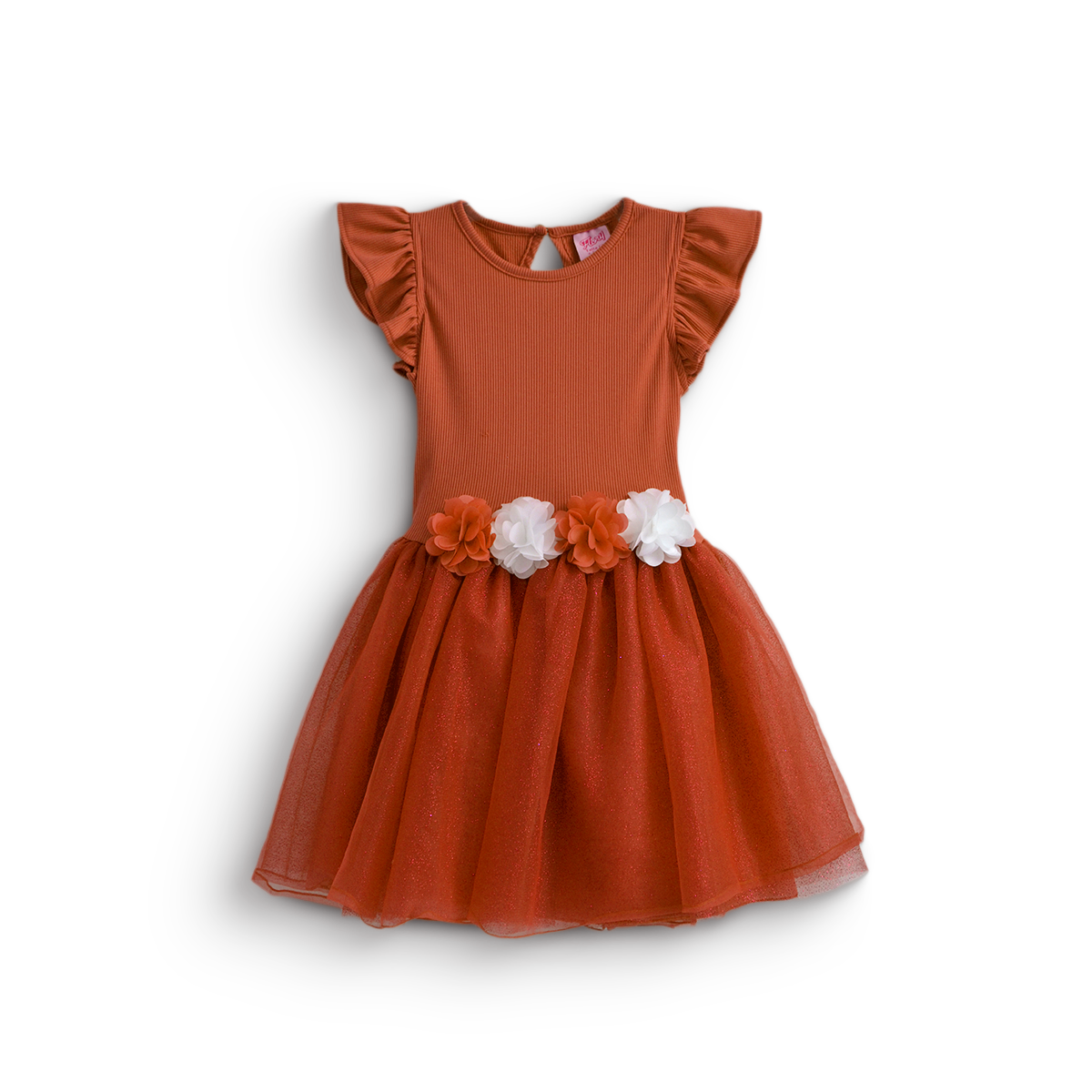 Vestido rib con manga mariposa y falda plisada Niña Flory VENI0159