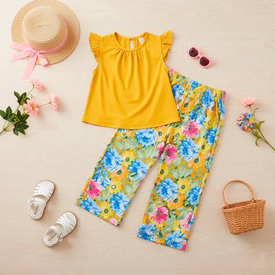 Conjunto de blusa de olanes y pantalón floreado •  ARIANA 12 •  tallas ch-m-gr • CONI0044E
