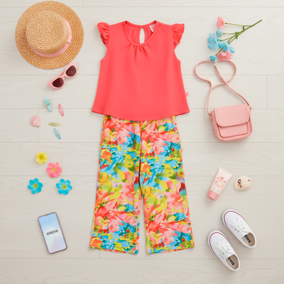 Conjunto de blusa de olanes y pantalón floreado •  ARIANA 12 • tallas ch-m-gr • CONI0044D