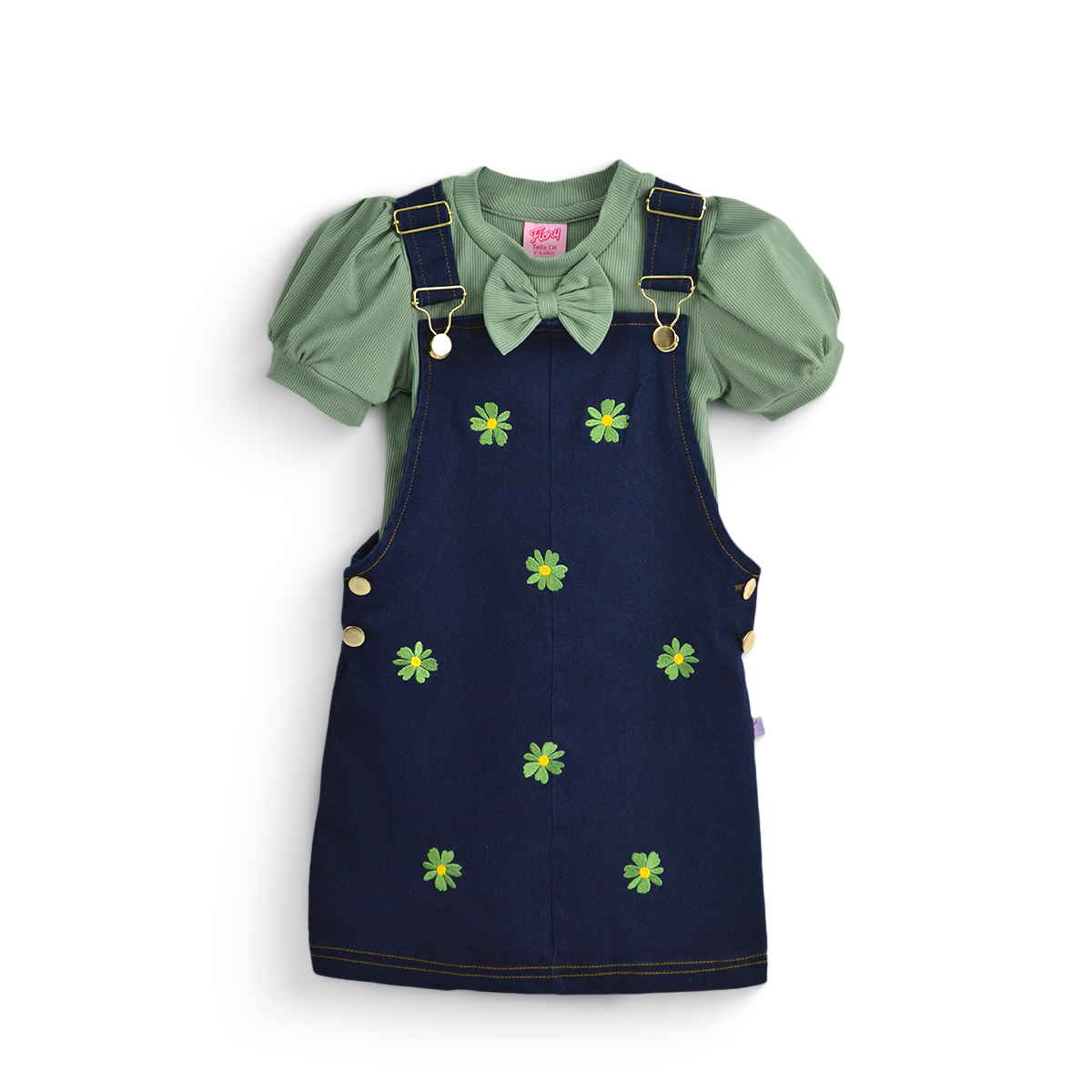 Jumper mezclilla bordado y blusa con moño Niña FLORY JUNI0002